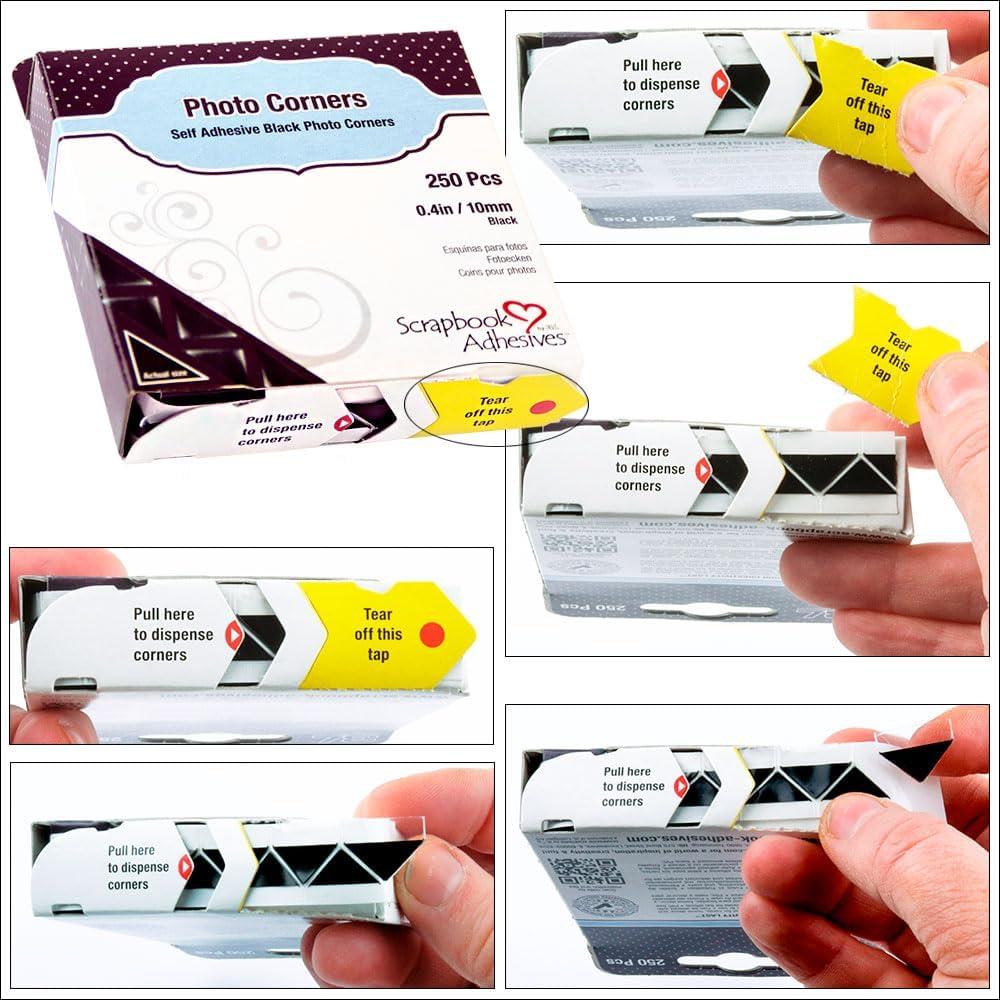 Esquinas de Foto Autoadhesivas 3L, 0.95 cm, Paquete de 250, Negro
