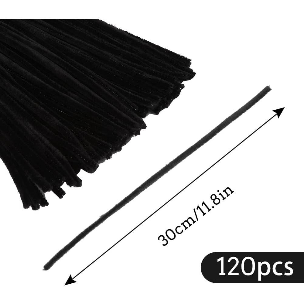 120 Limpiadores de Tubos Chenille Negros Kdafio 30cm Manualidades