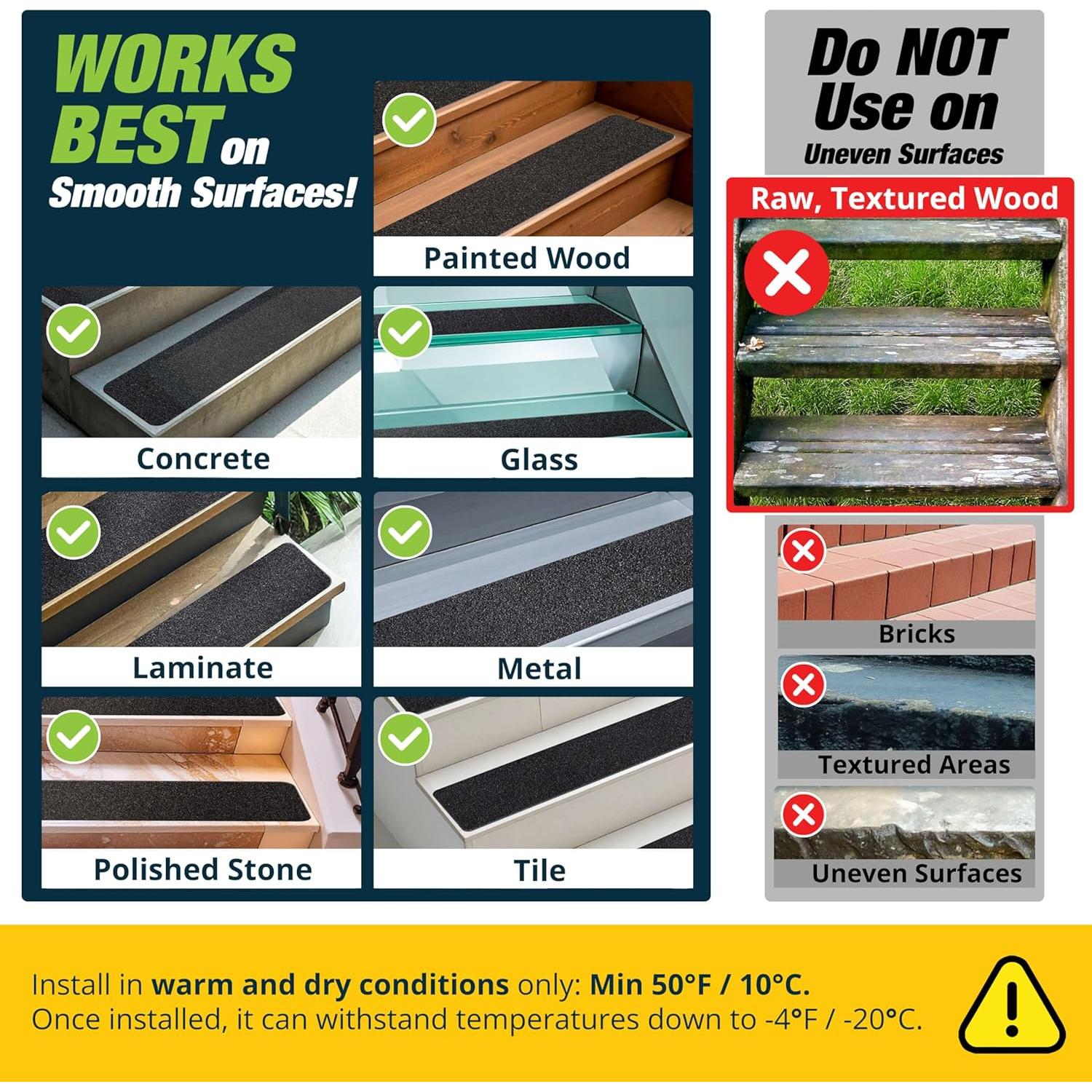 Peldaños Antideslizantes Thunder Grip 61 cm x 10 cm - Paquete de 8