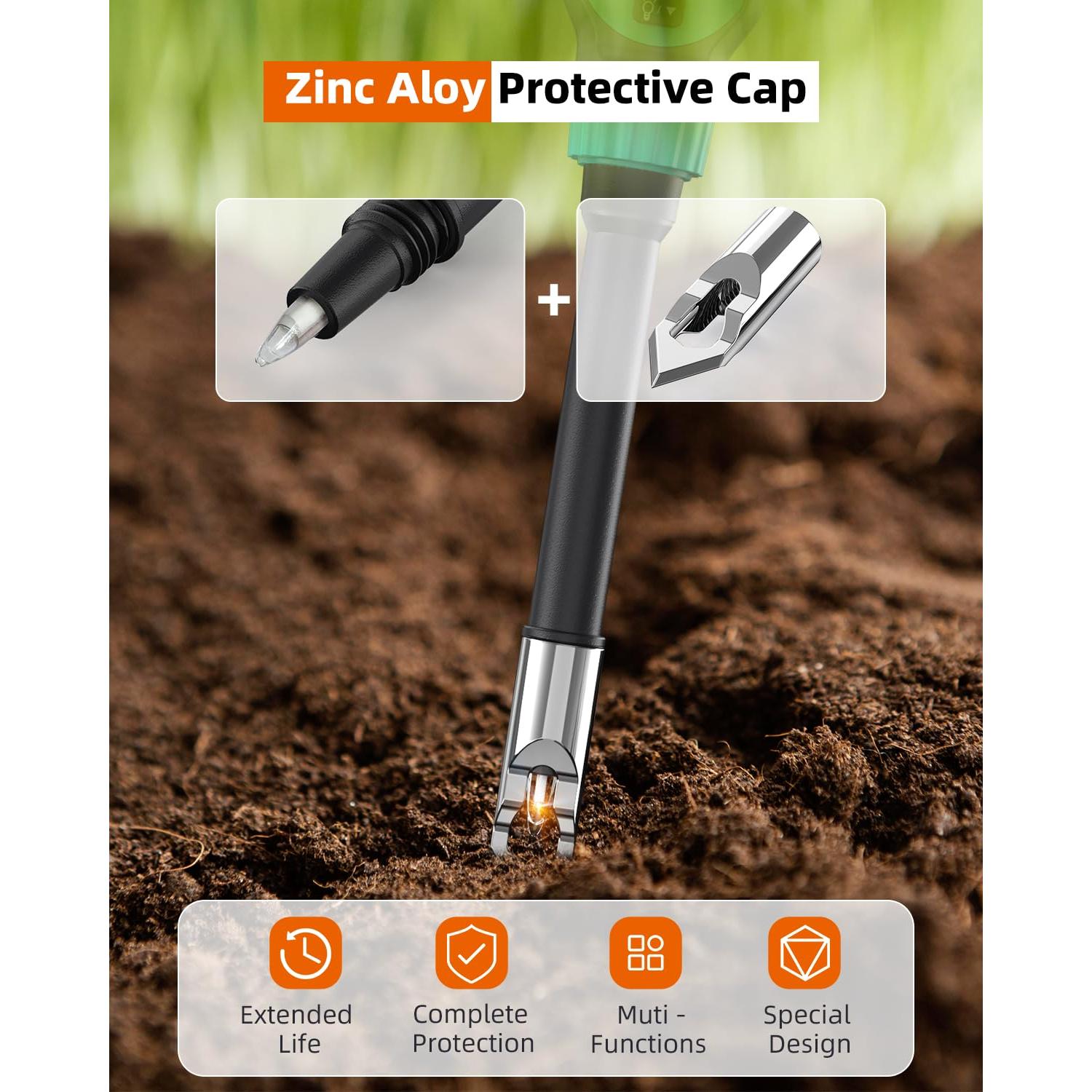 Tadeto Soil pH Tester, High Accuracy Digital pH Meter for Soil, Garden, Water, Plants, Solution and Food, Soil pH Test Kit with Thermometer LCD Display, Calibration Powder and Alloy Protective Cap