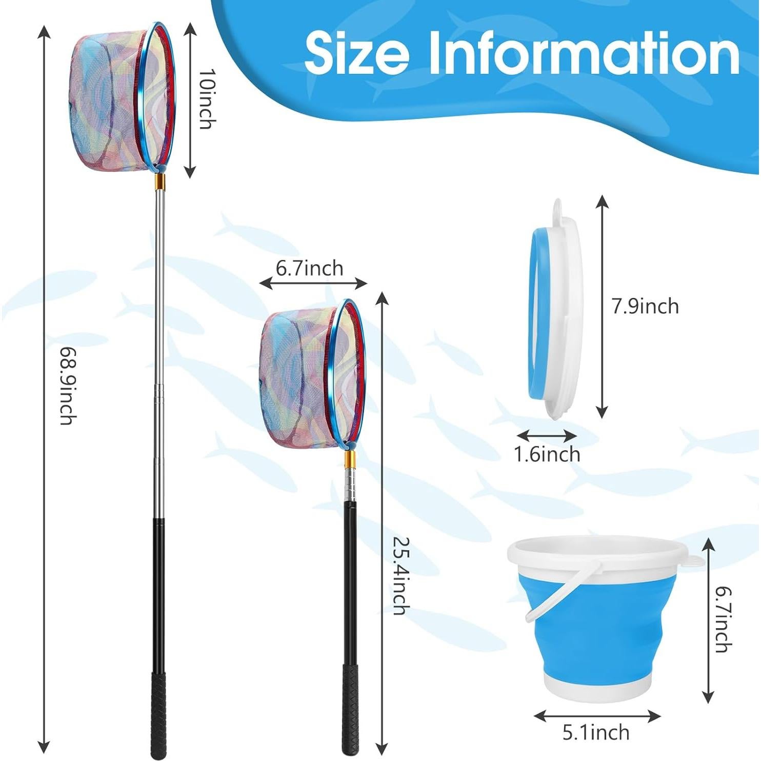 Red de Pesca Telescópica MultiOutools con Cubo Plegable - 2 Piezas