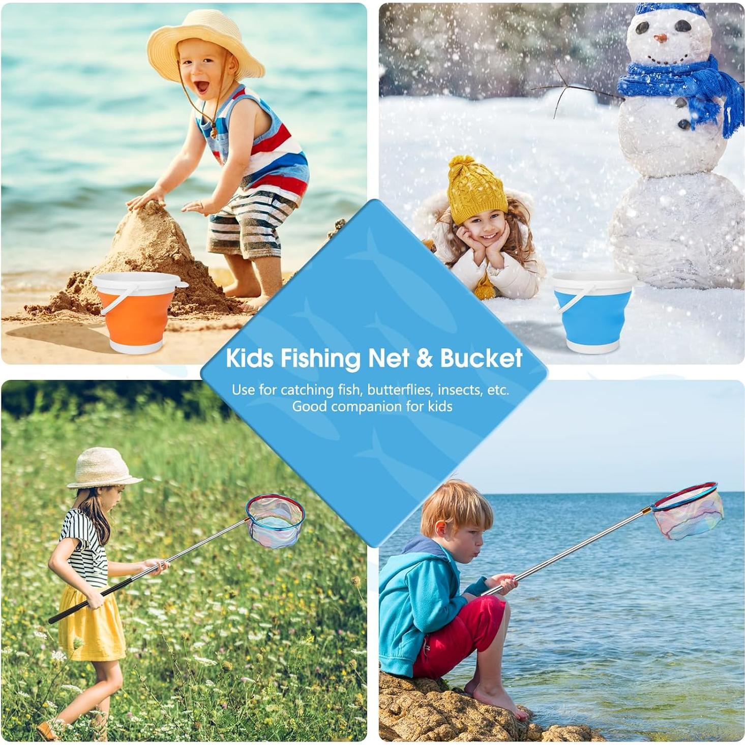 Red de Pesca Telescópica MultiOutools con Cubo Plegable - 2 Piezas