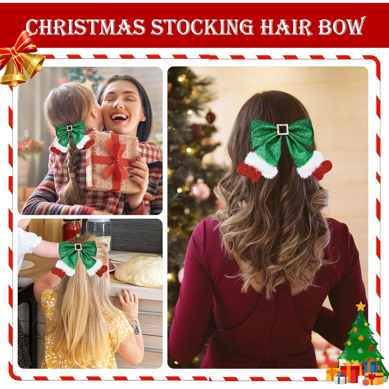 Lazo de Pelo Navideño Brillante Beleki Verde y Rojo