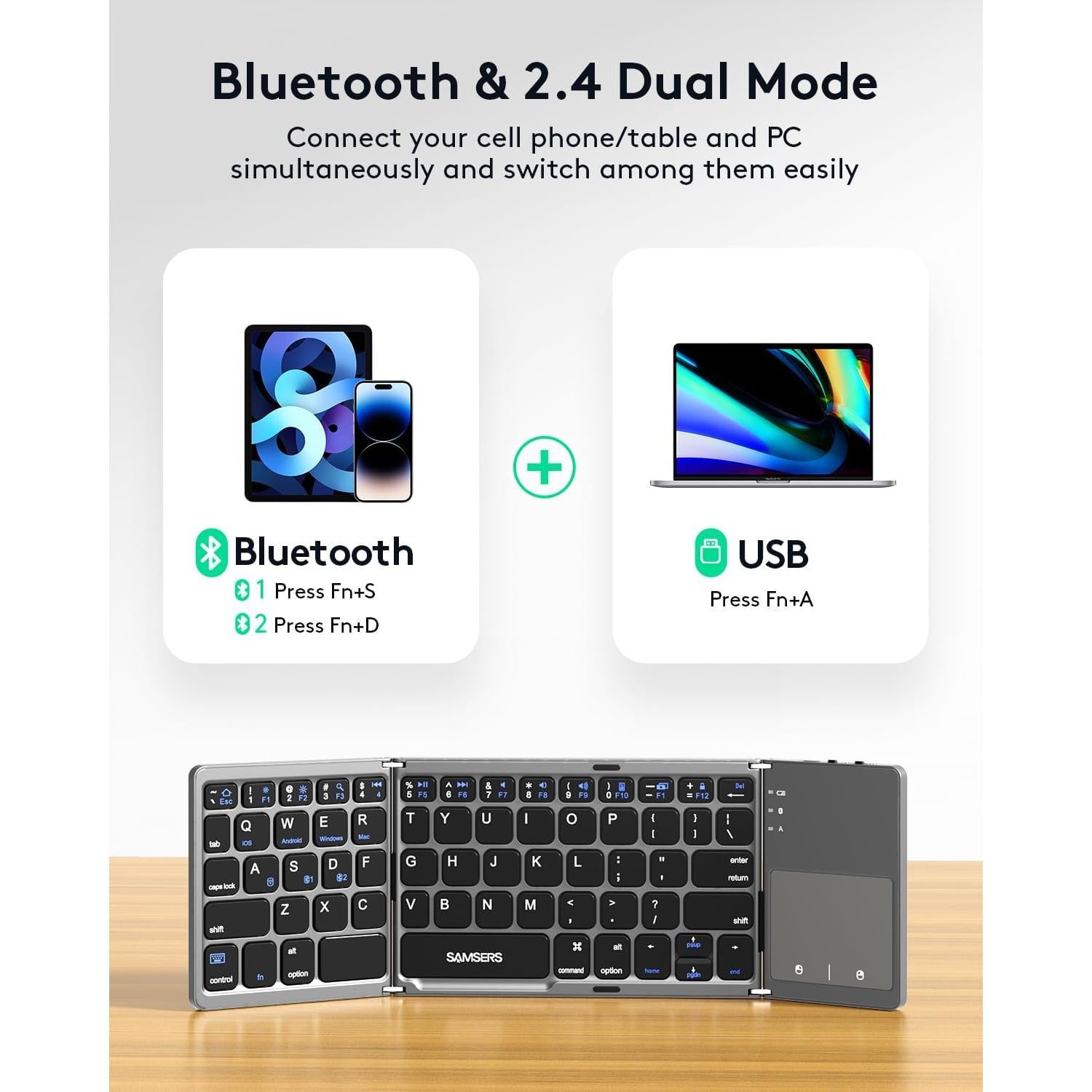 Teclado Bluetooth Plegable Samsers con Touchpad y Soporte