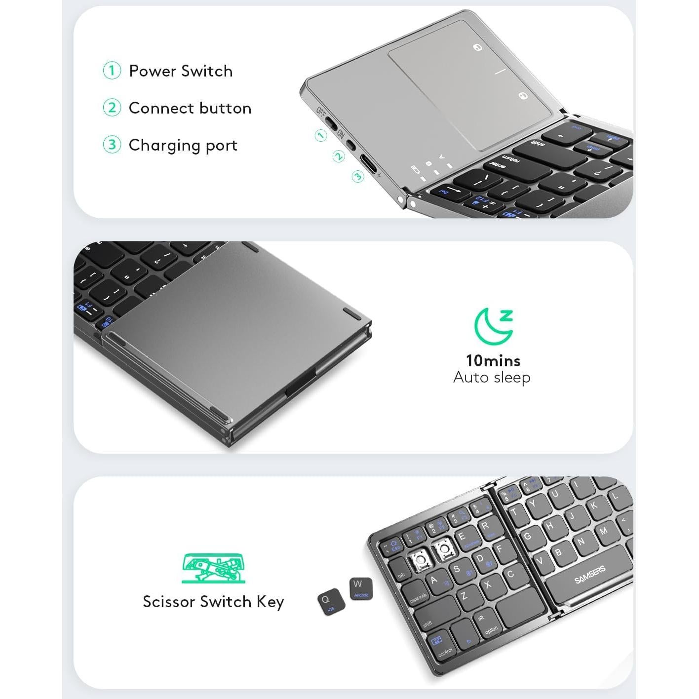 Teclado Bluetooth Plegable Samsers con Touchpad y Soporte
