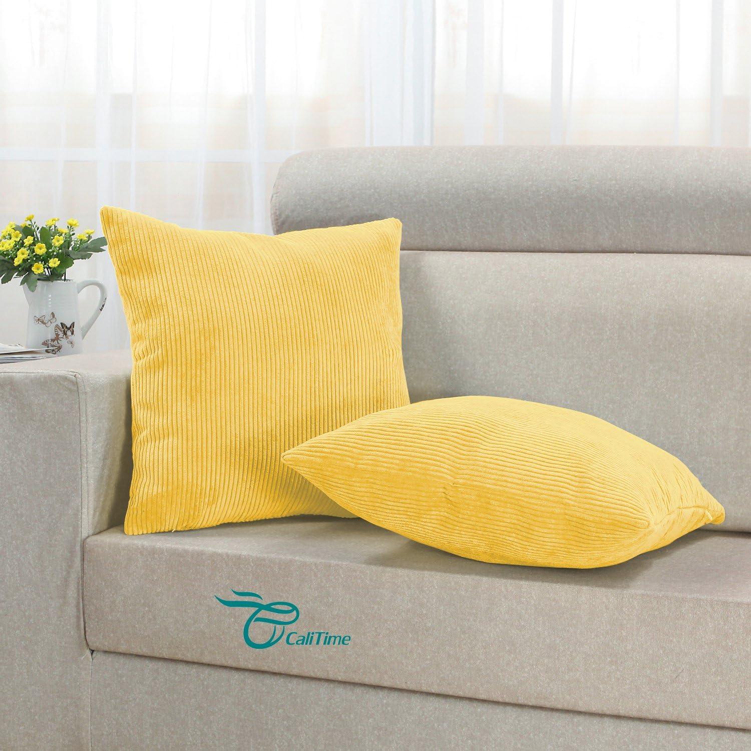 Fundas de Cojín CaliTime Pack 2 Cuadradas 45x45 cm Amarillo