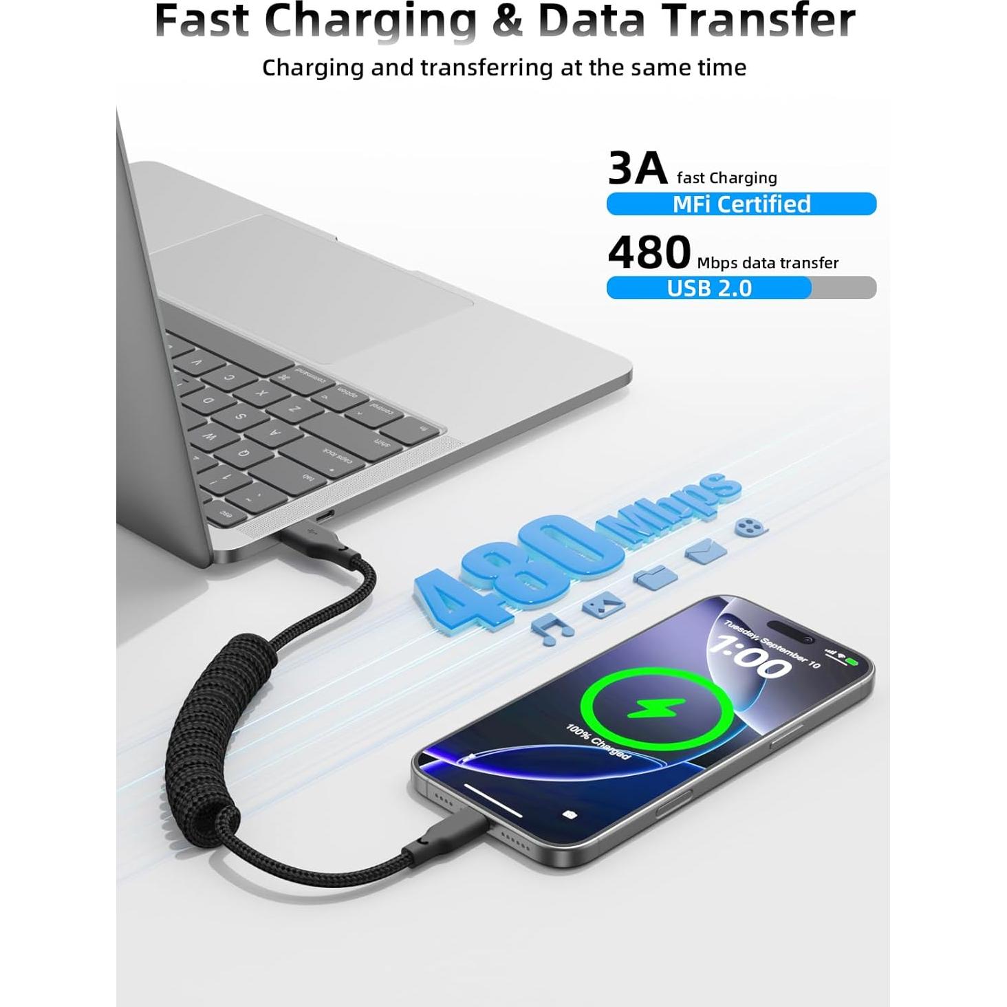 Cable USB C Carplay Rápido 0.91m Quickeep para iPhone