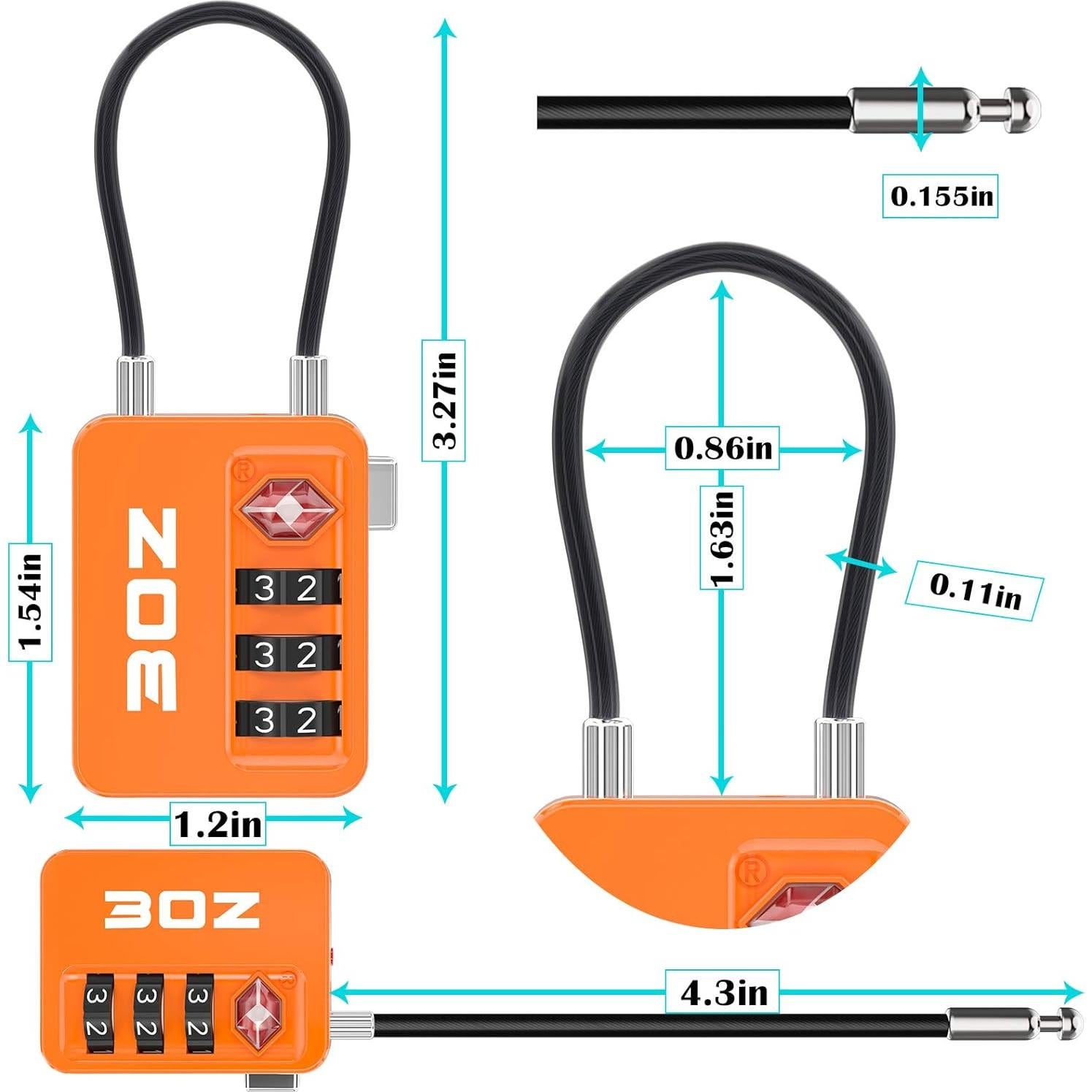 Candados de Cable de Equipaje 3OZ TSA 4 Piezas 348g