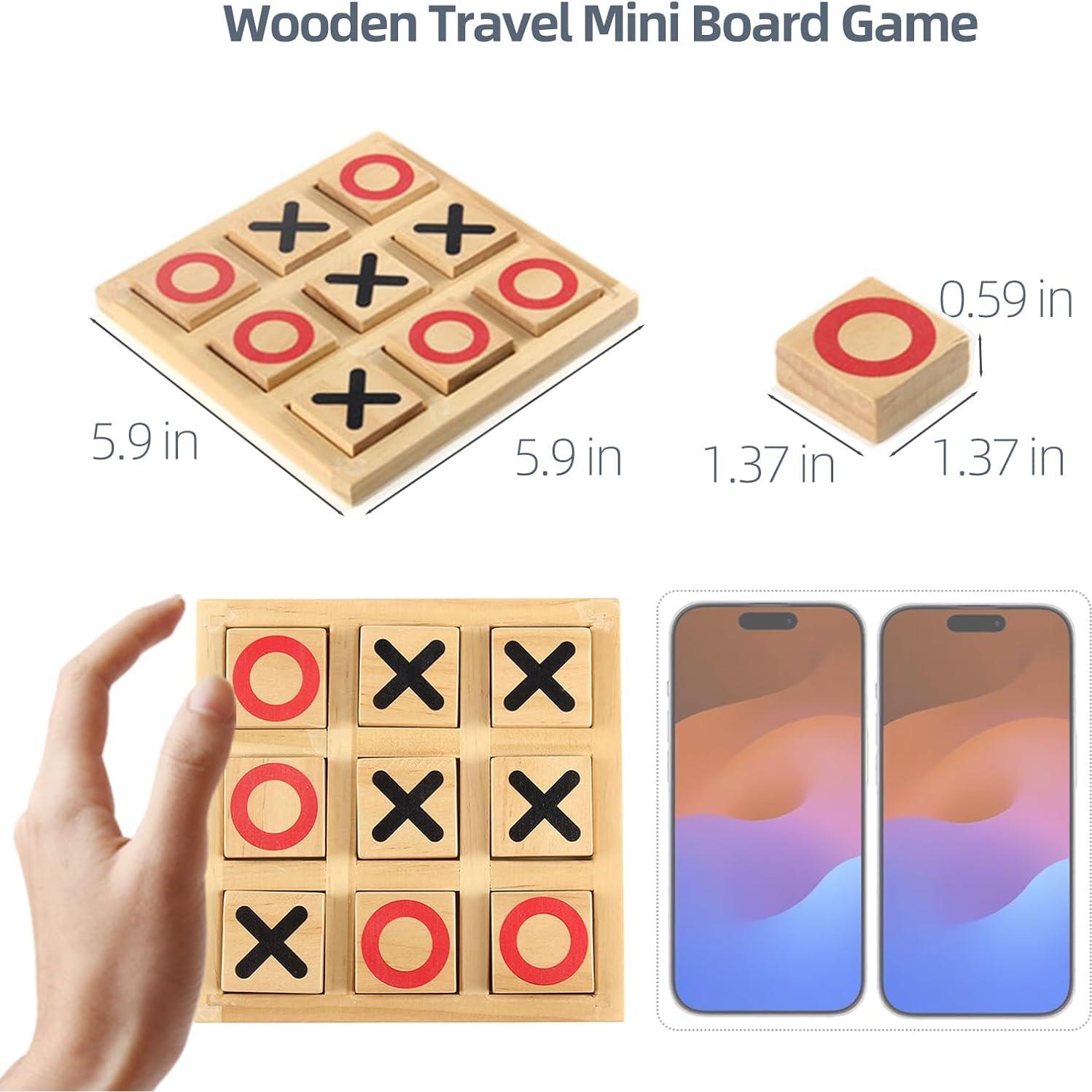 Juego de Tres en Raya de Madera - Tablero Portátil 15x15 cm