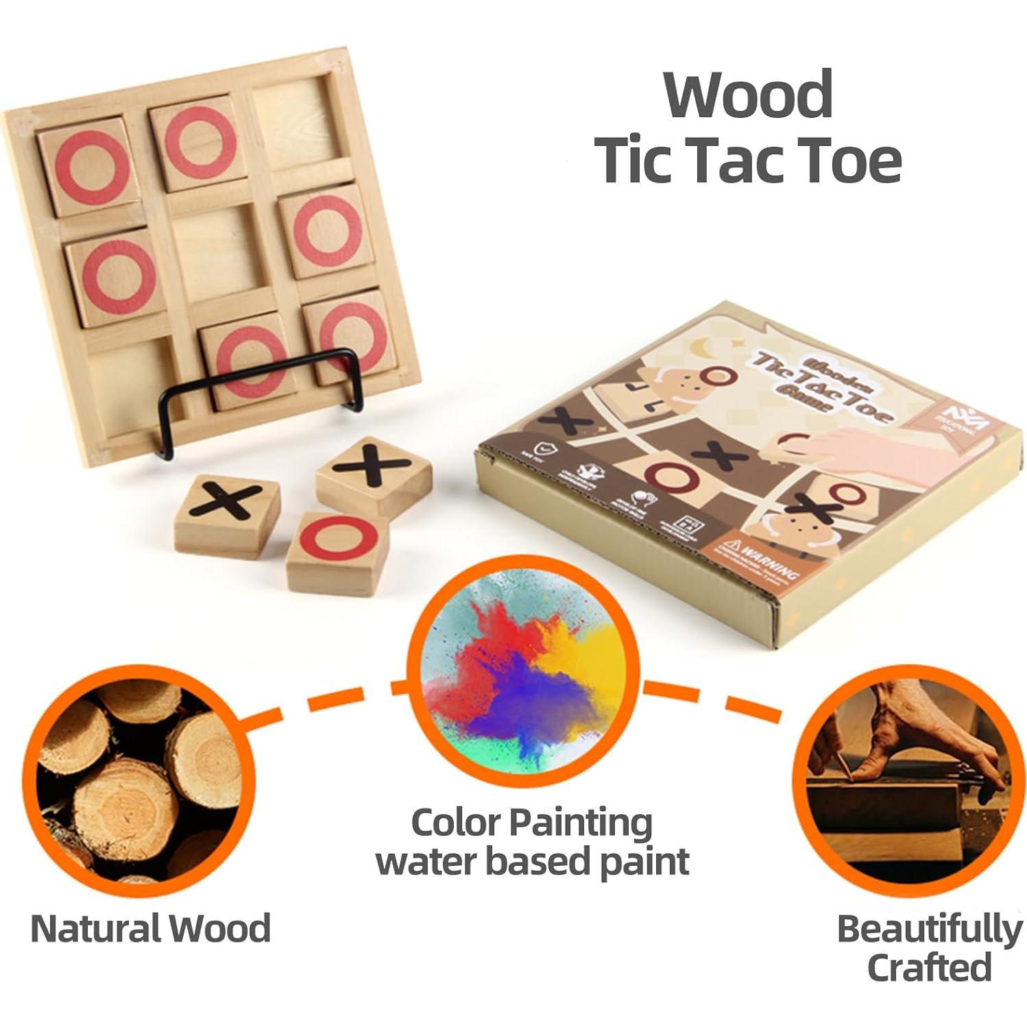 Juego de Tres en Raya de Madera - Tablero Portátil 15x15 cm