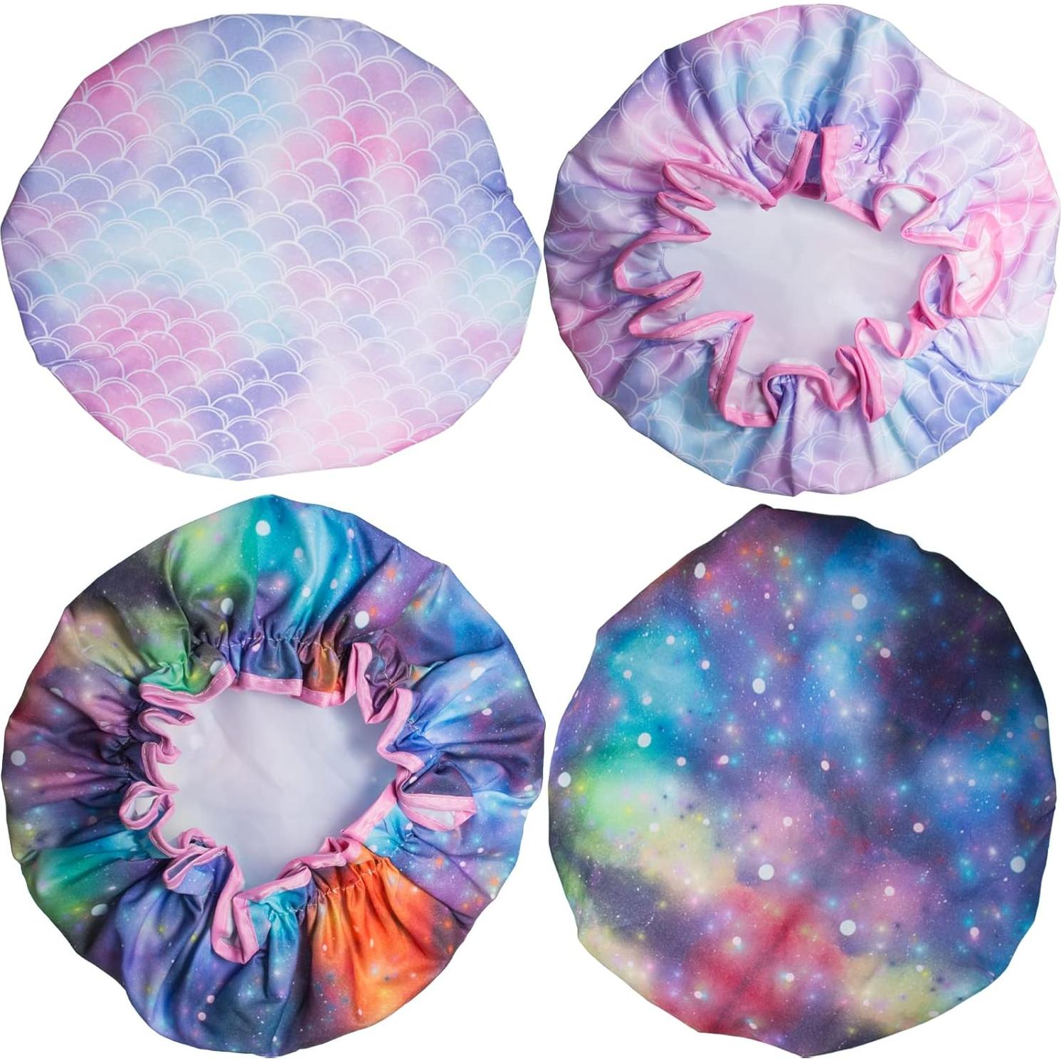 Gorro de Ducha Reutilizable Qeuly para Niños - 2 Piezas Galaxia y Sirena