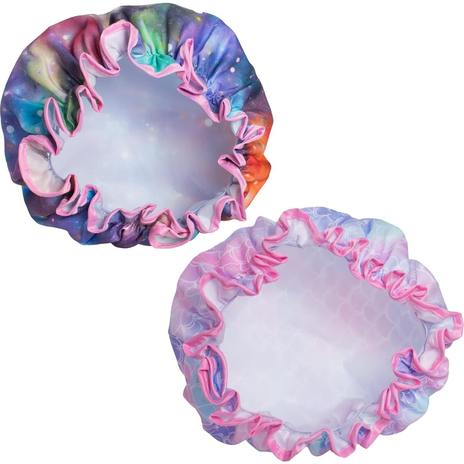 Gorro de Ducha Reutilizable Qeuly para Niños - 2 Piezas Galaxia y Sirena