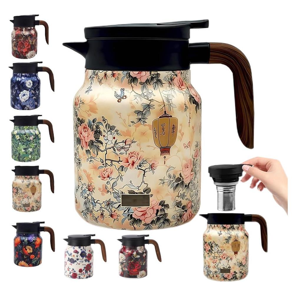 Tetera Floral Vintage TBHAPY 1.04L con Infusor y Acero Inoxidable