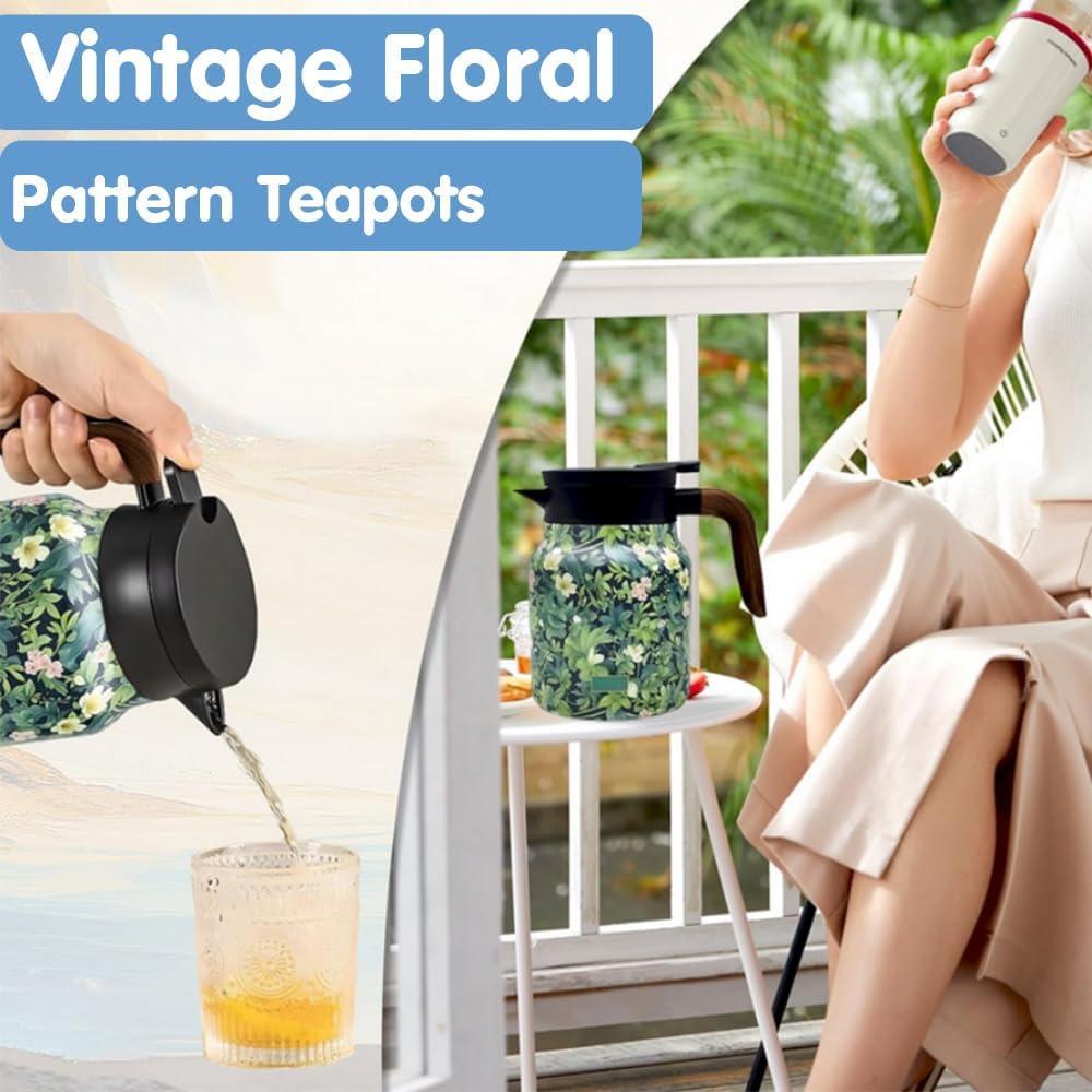 Tetera Floral Vintage TBHAPY 1.04L con Infusor y Acero Inoxidable