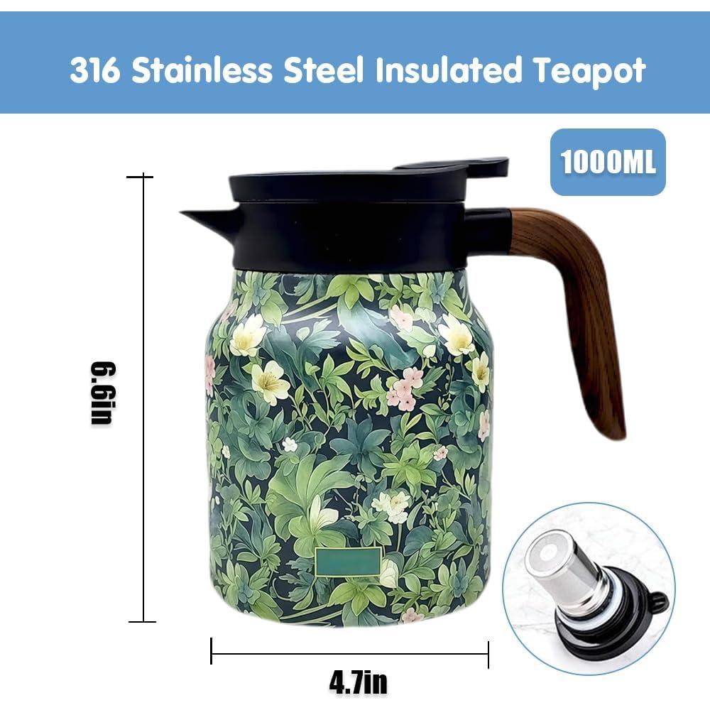 Tetera Floral Vintage TBHAPY 1.04L con Infusor y Acero Inoxidable