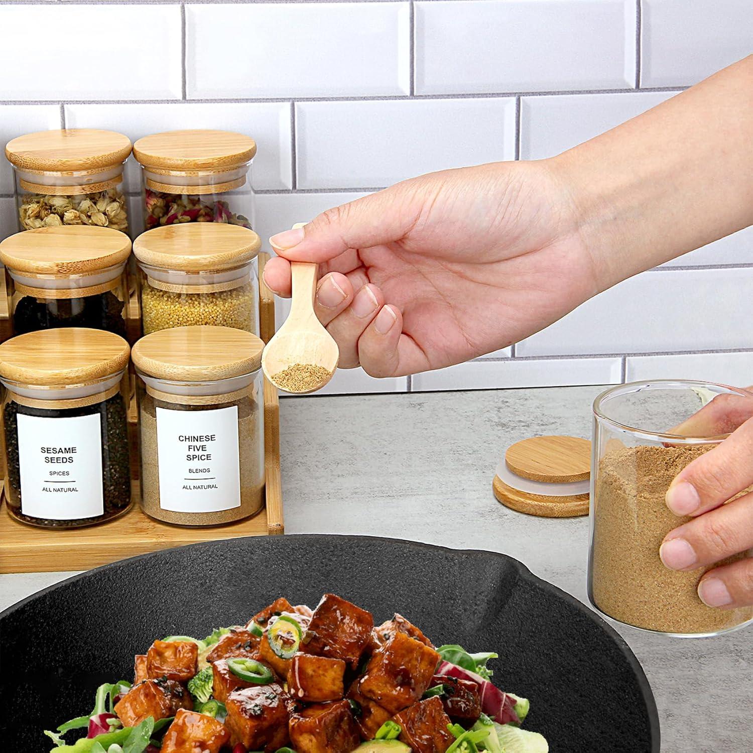 Frascos de Especias EgticHome 110ml con Tapas de Bambú - 10 Pcs