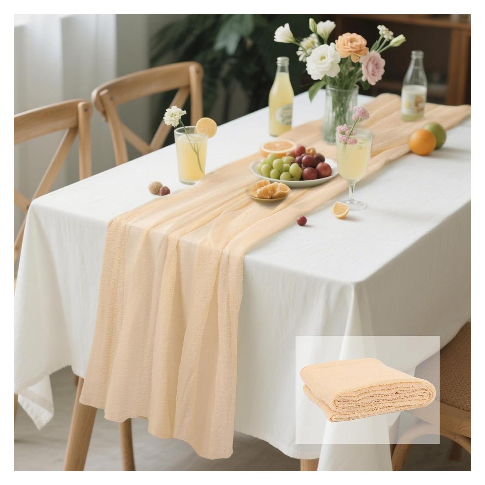 Corredor de Mesa de Gasa Beige 89x305 cm Blissource 6 Piezas