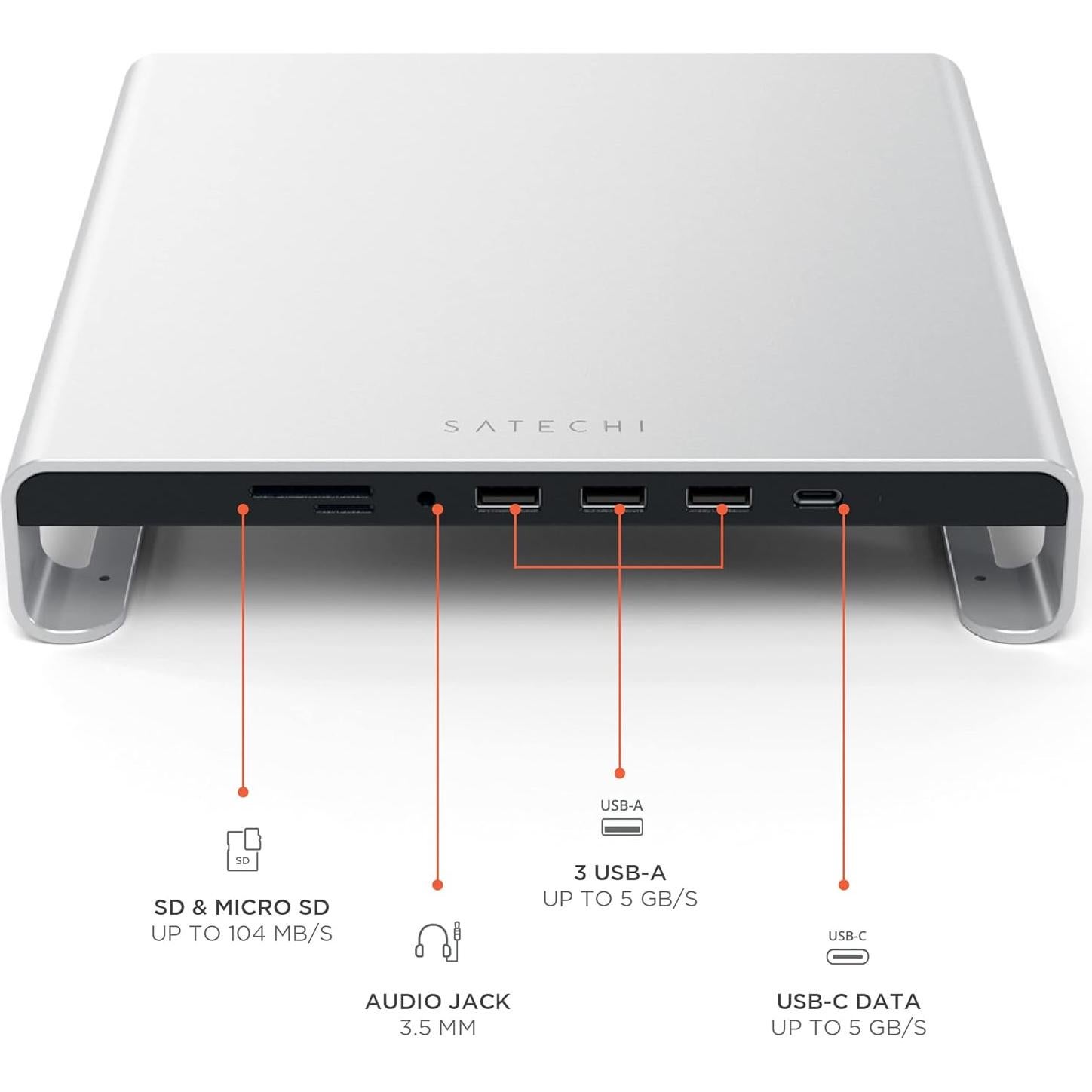 Soporte de Monitor de Aluminio Satechi Type-C con USB 3.0 Plata