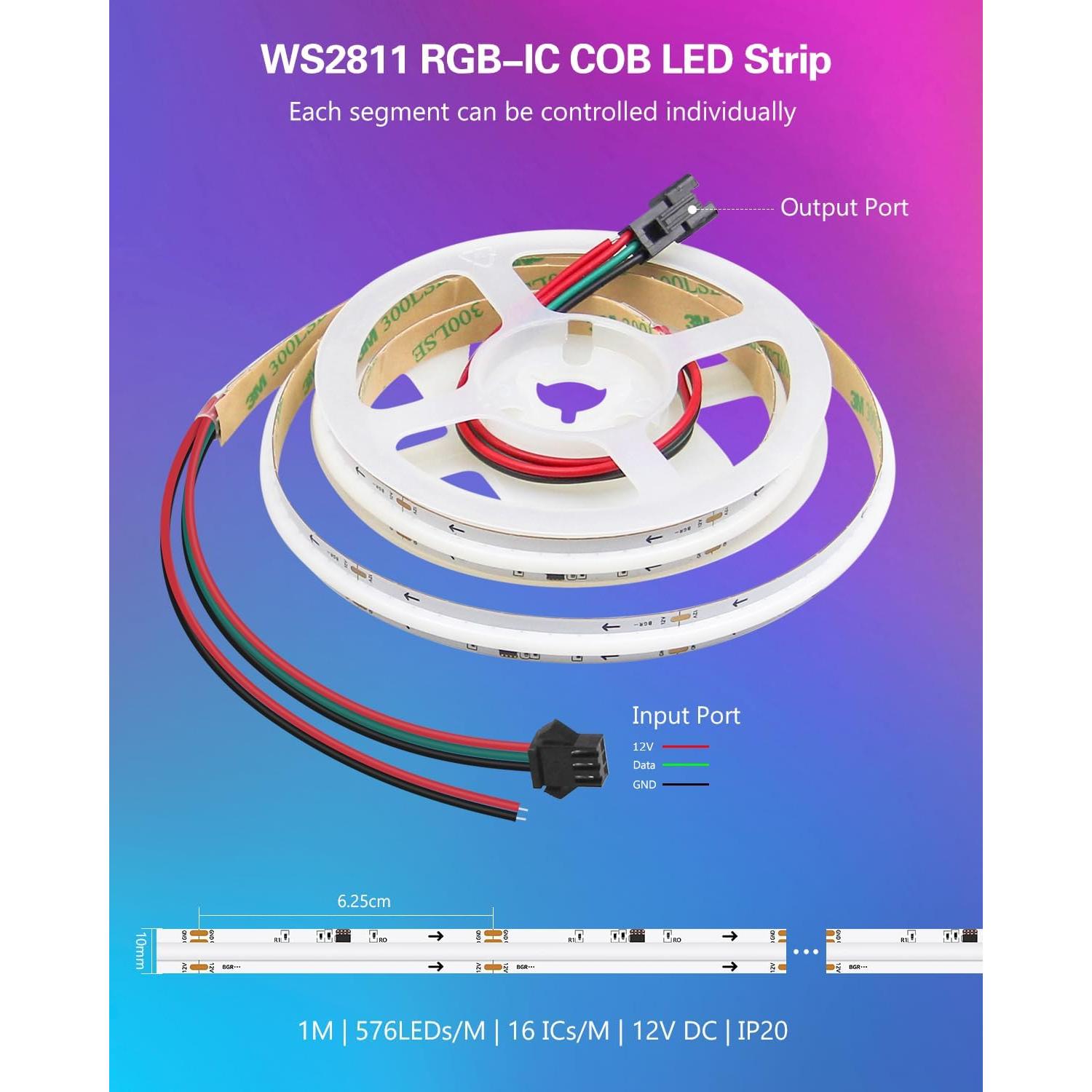 Tira de LED COB 12V ALITOVE 1m 576 LEDs RGB Direccionables