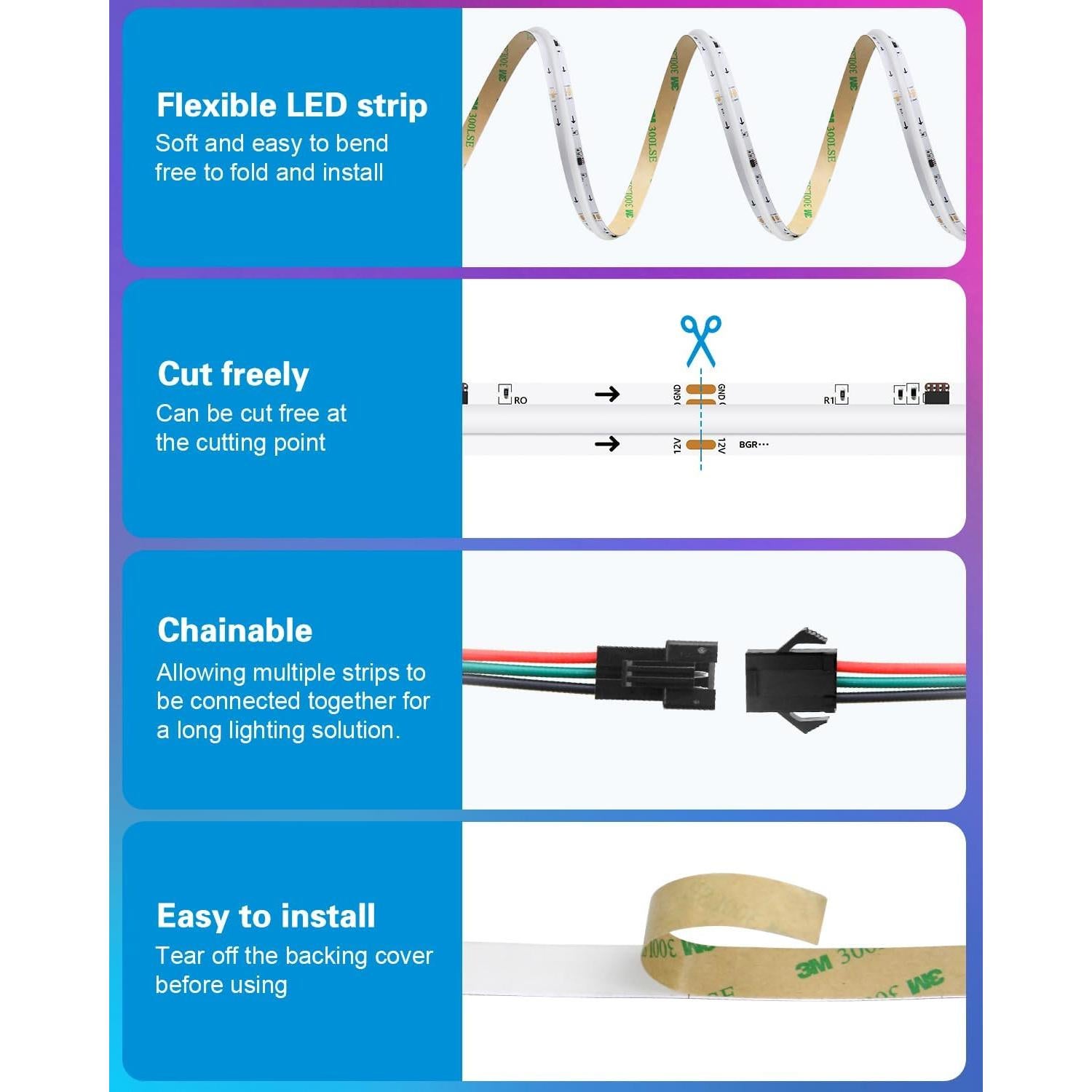 Tira de LED COB 12V ALITOVE 1m 576 LEDs RGB Direccionables