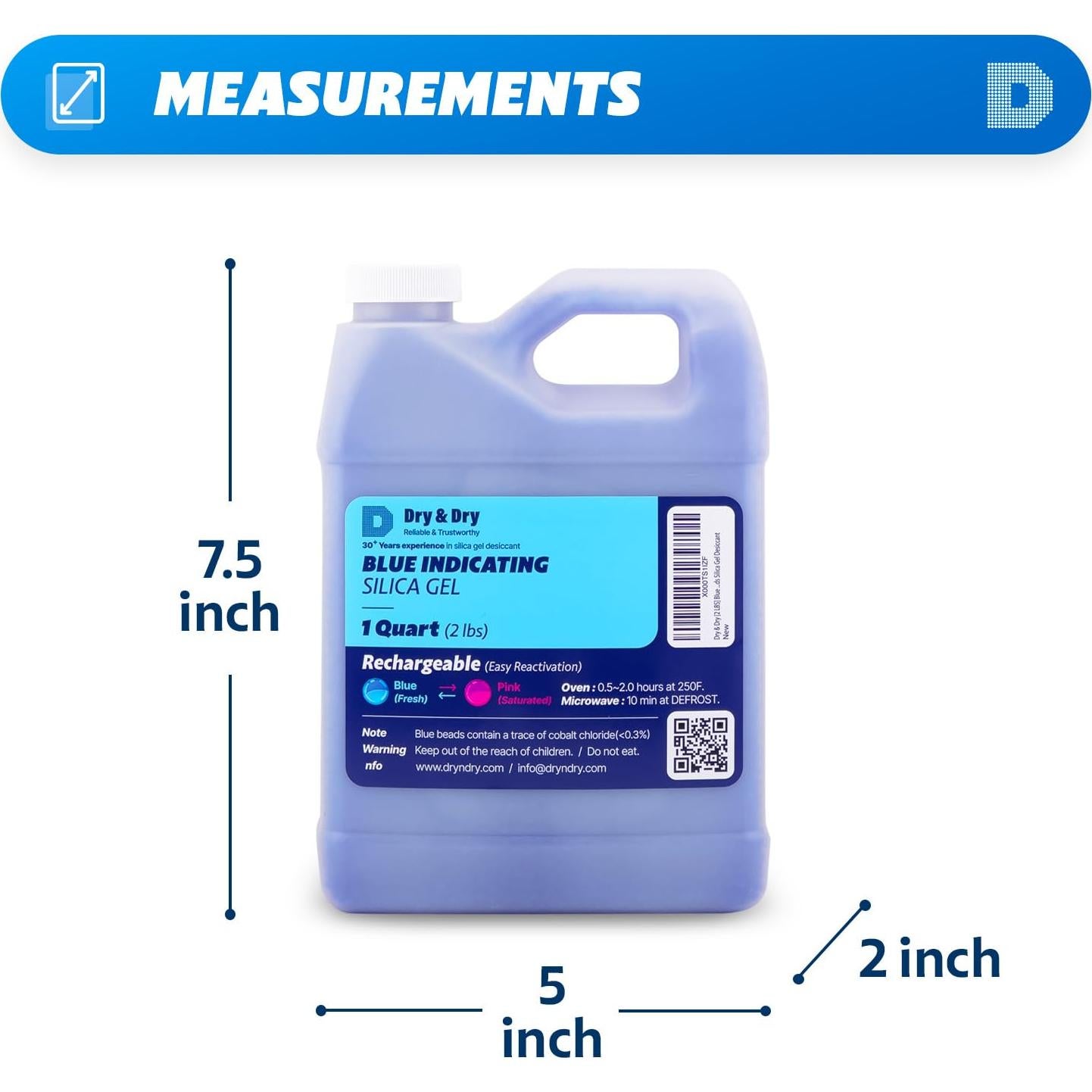 Gel de Sílice Indicador Azul Reutilizable 0.91 kg - Perlas 3-5 mm