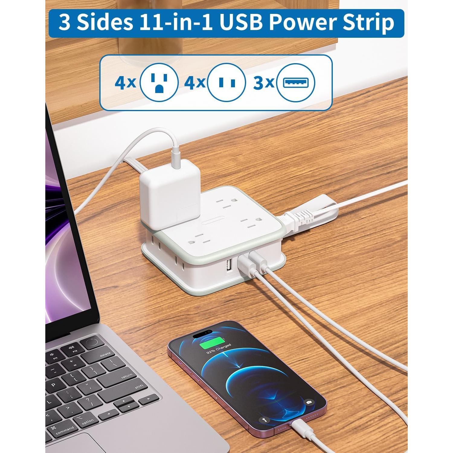 Regleta de Enchufes NTONPOWER 8 Salidas 3 USB 1.83m Blanco