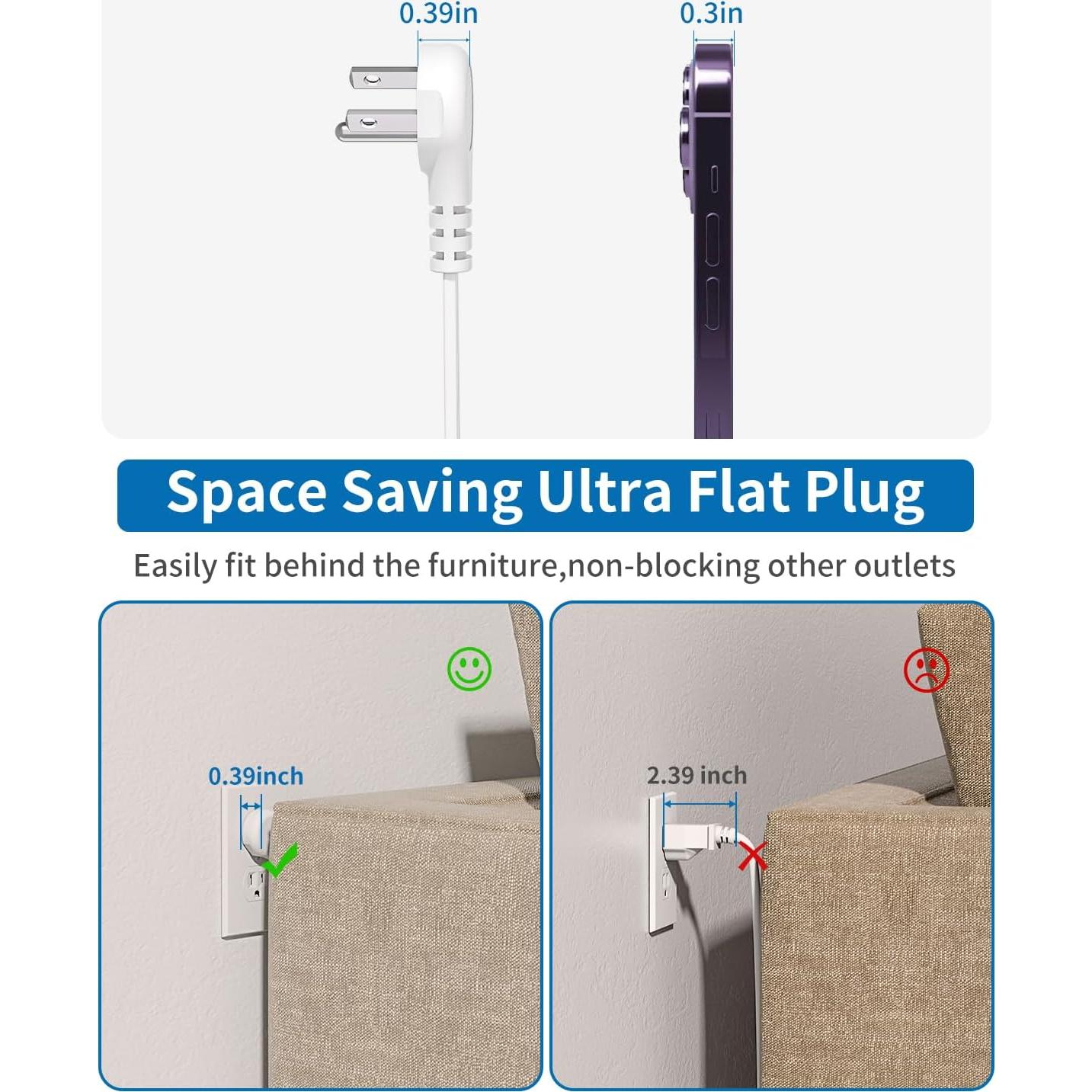 Regleta de Enchufes NTONPOWER 8 Salidas 3 USB 1.83m Blanco