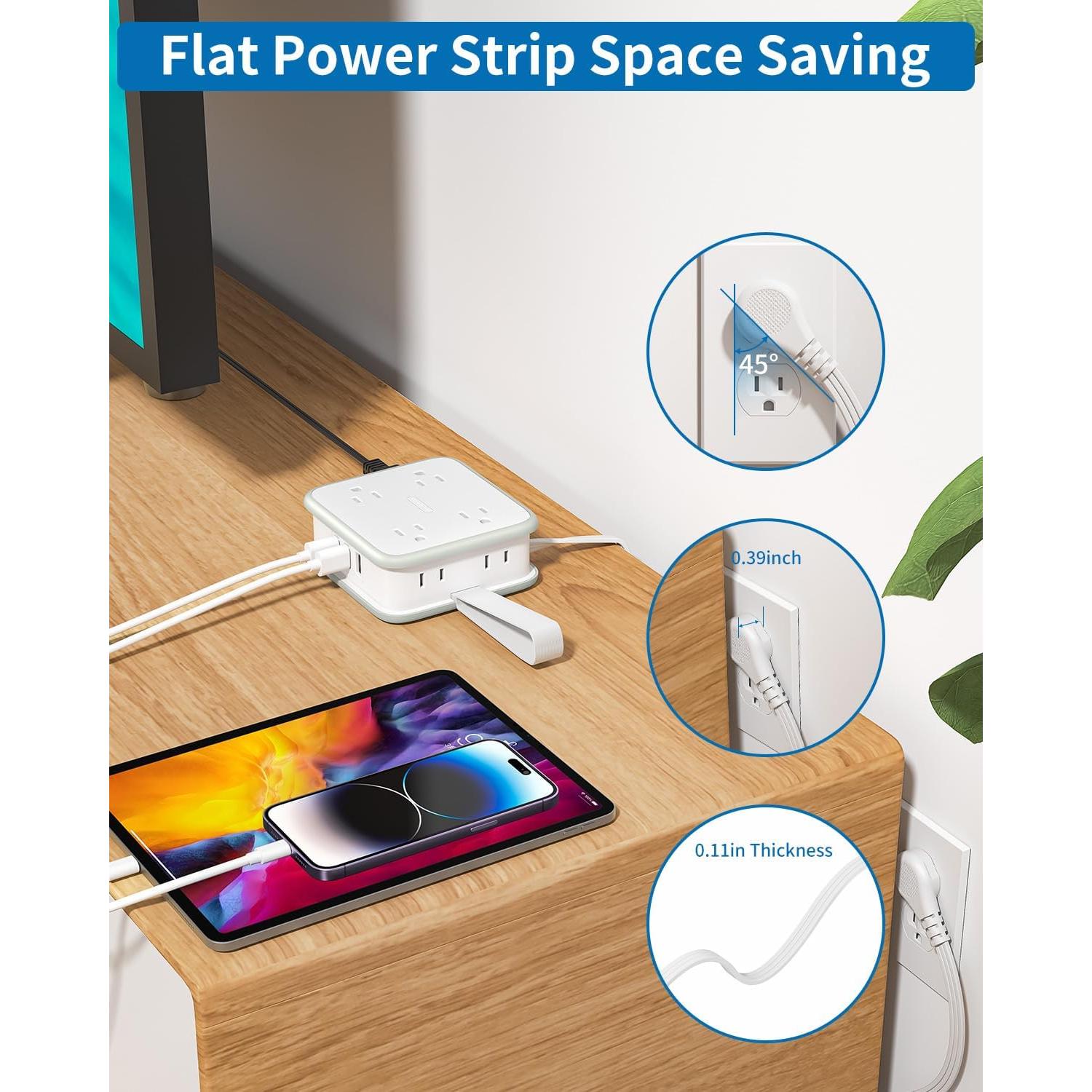 Regleta de Enchufes NTONPOWER 8 Salidas 3 USB 1.83m Blanco