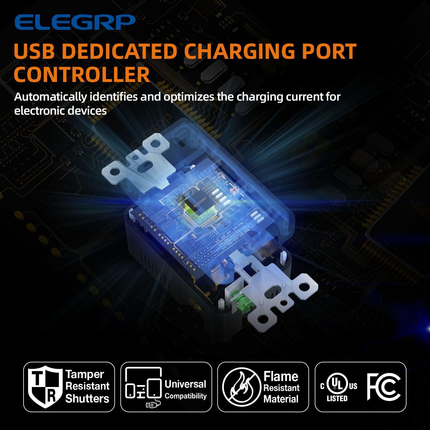 Toma de Pared ELEGRP 15A con Puertos USB A y C, Negro