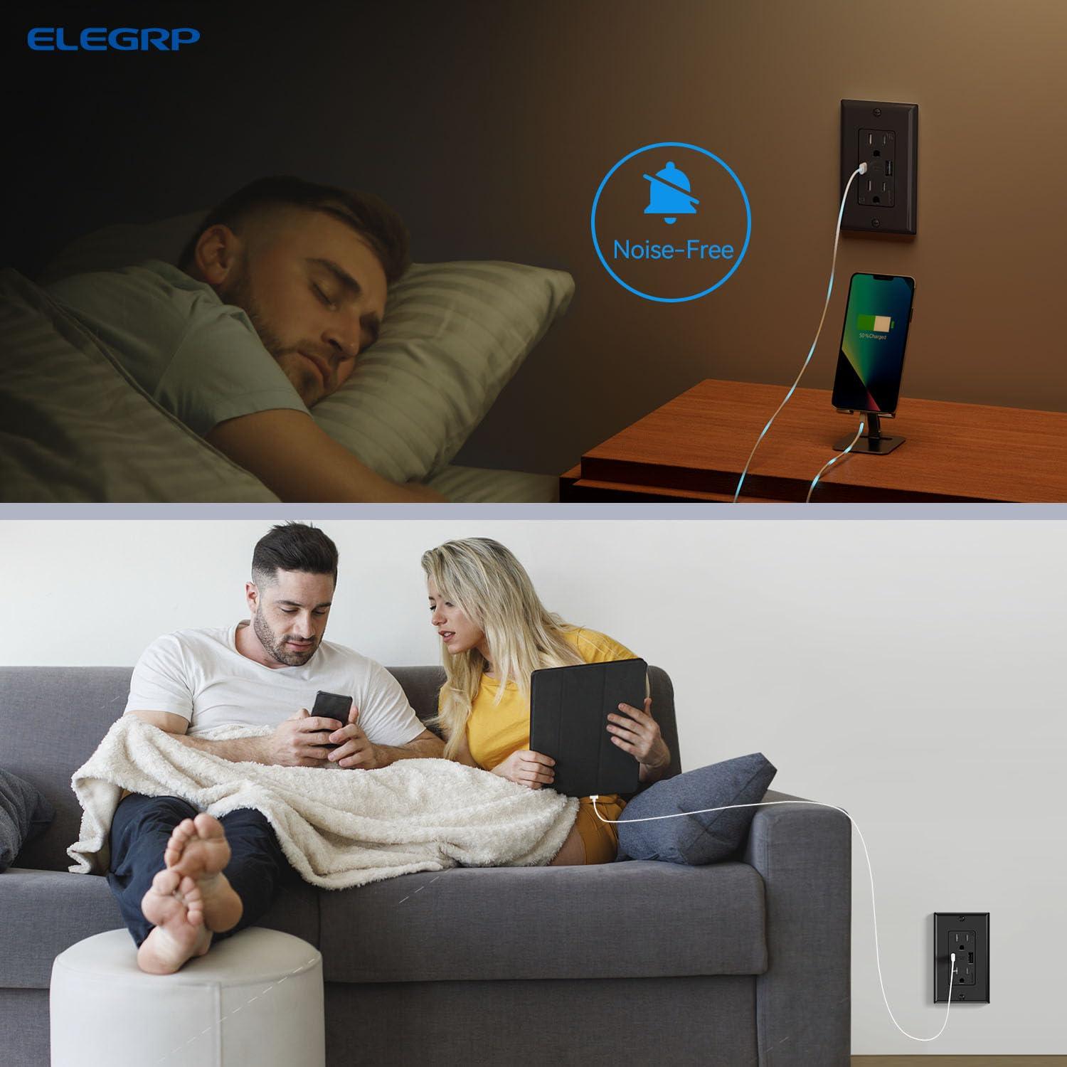 Toma de Pared ELEGRP 15A con Puertos USB A y C, Negro