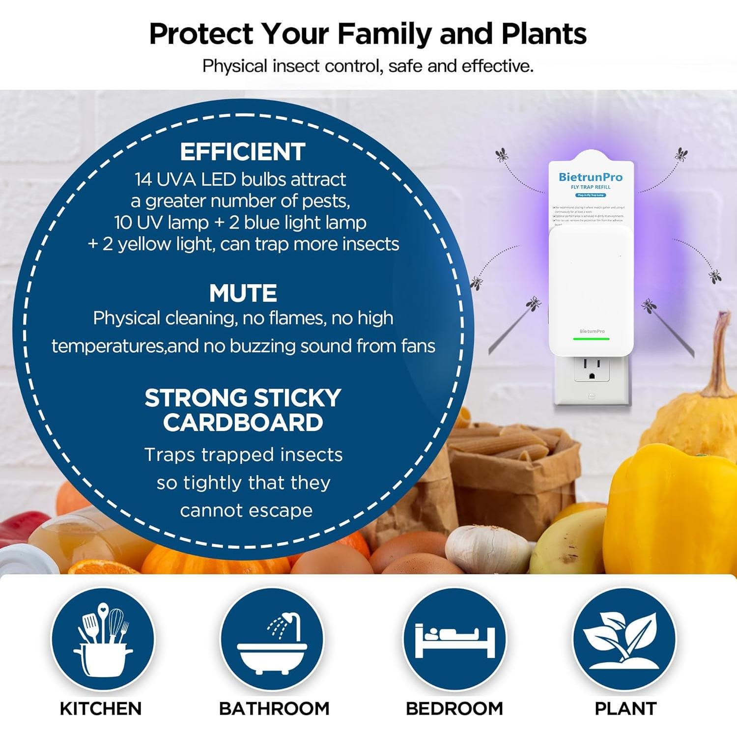 Trampa para Insectos BietrunPro MK88B 3-en-1 Luz UV+Azul+Amarillo
