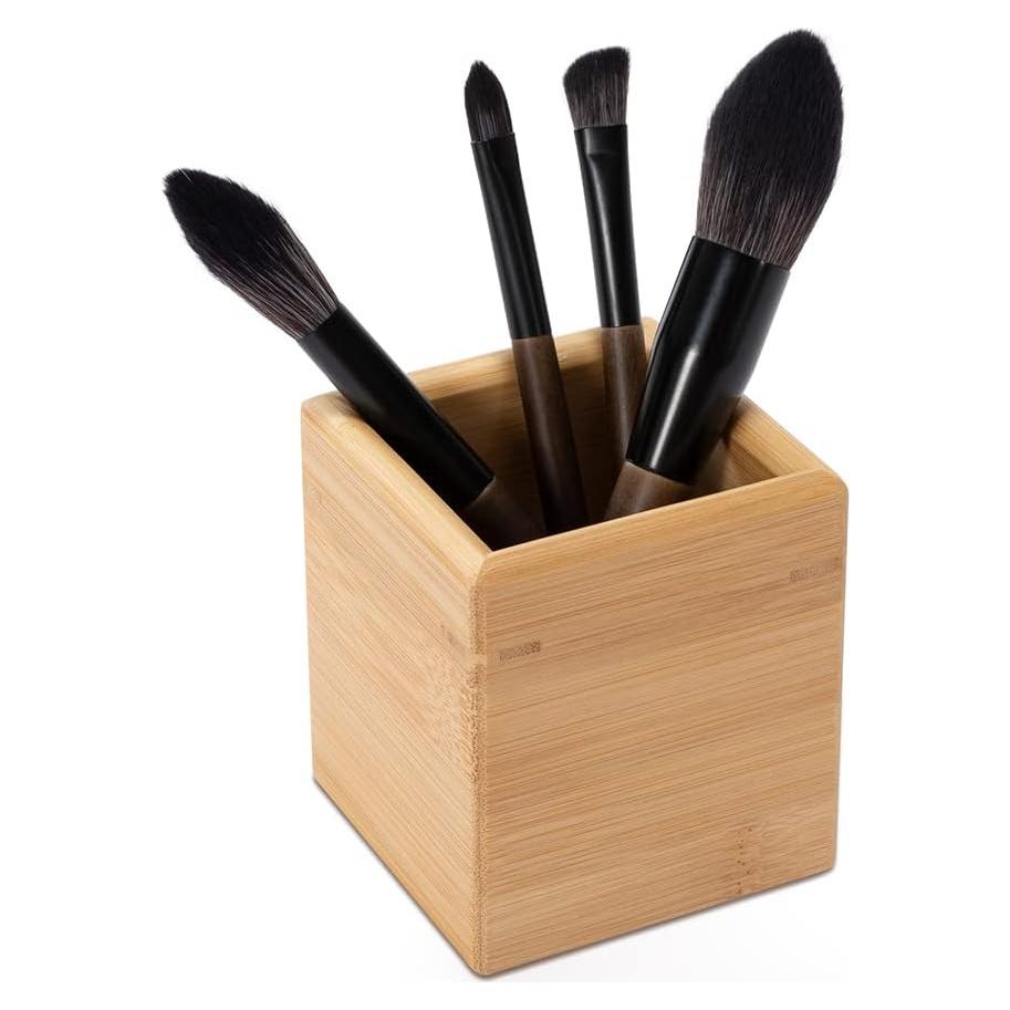 Organizador de Brochas de Maquillaje PELYN de Bambú 8x8x9 cm