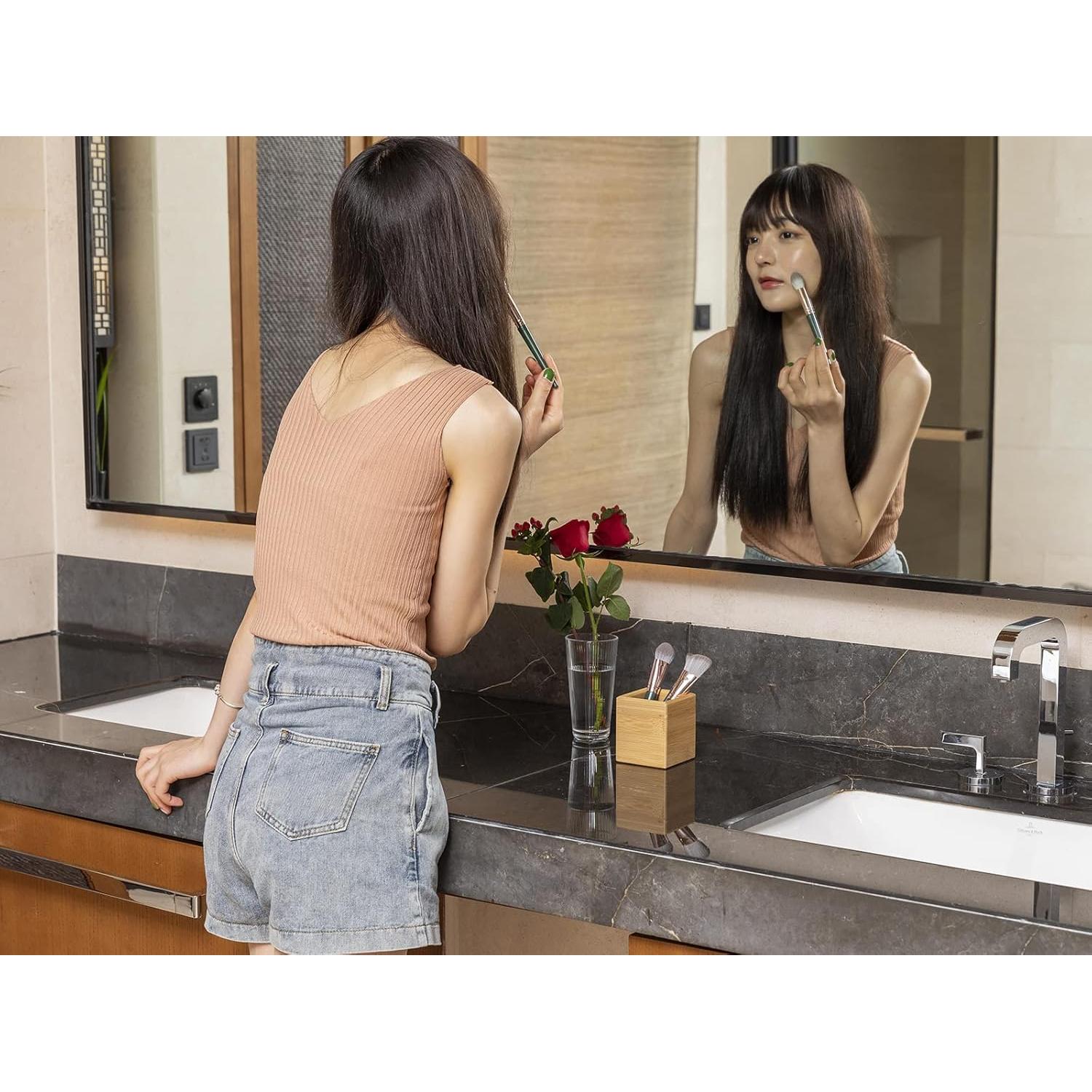 Organizador de Brochas de Maquillaje PELYN de Bambú 8x8x9 cm