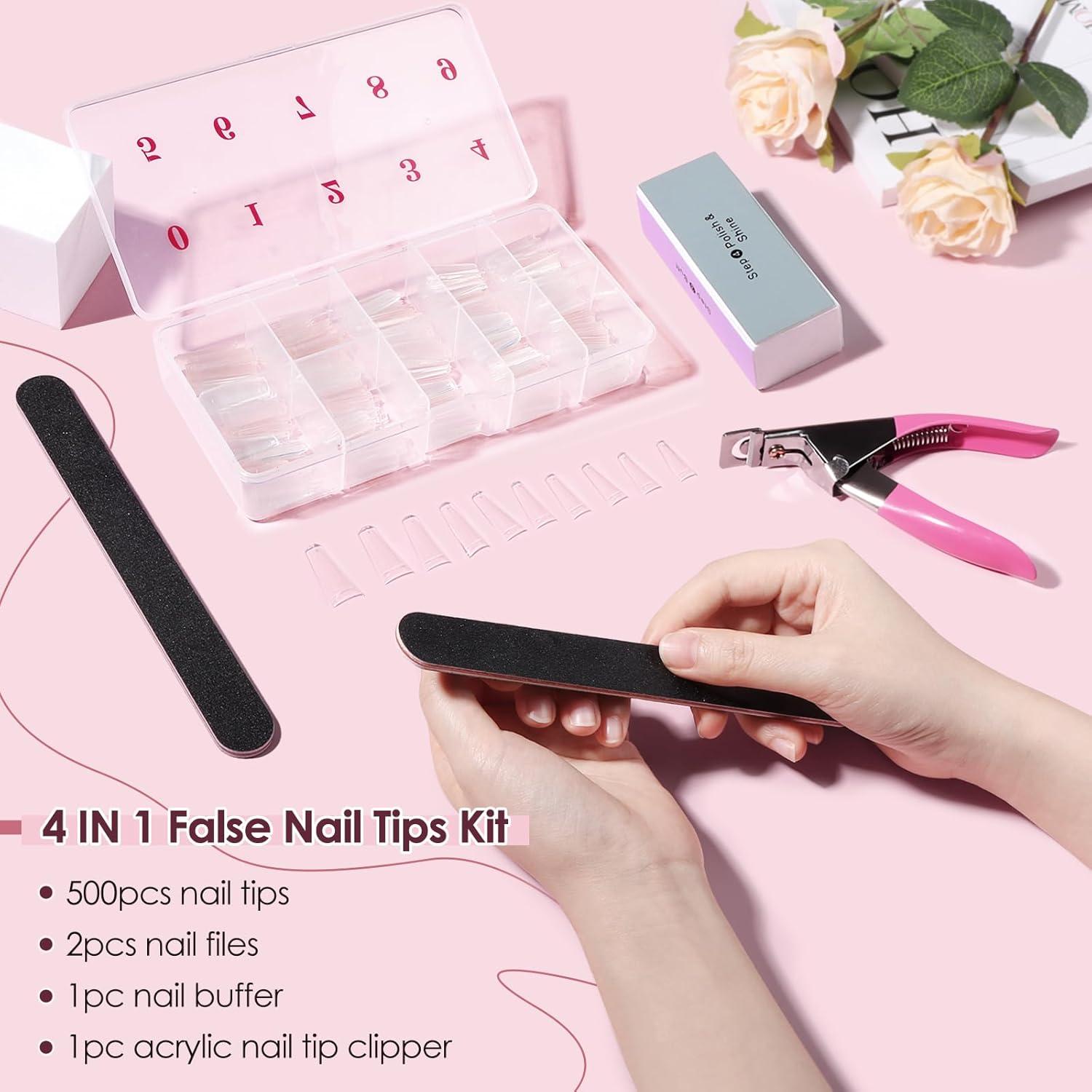 500 Consejos de Uñas Falsas Transparentes LIONVISON - 10 Tamaños