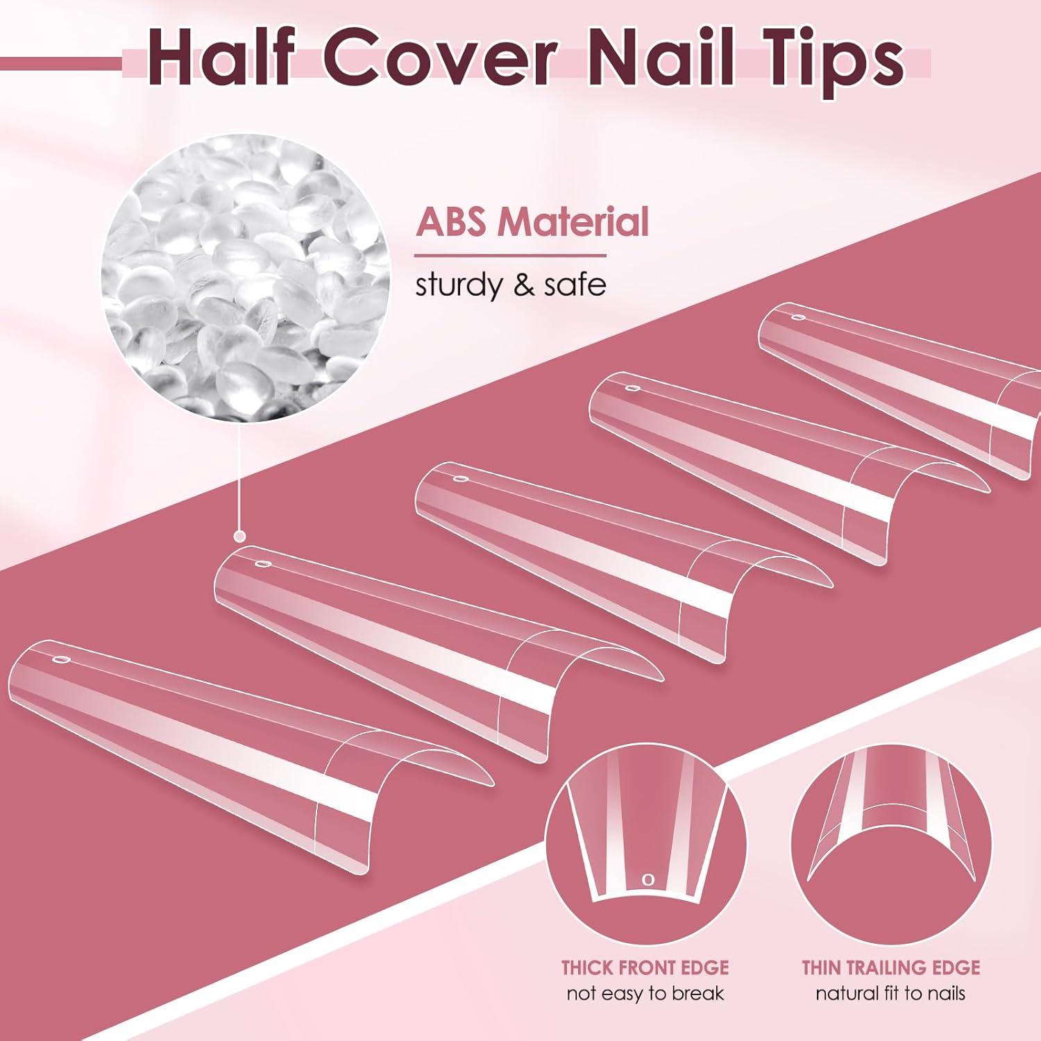 500 Consejos de Uñas Falsas Transparentes LIONVISON - 10 Tamaños