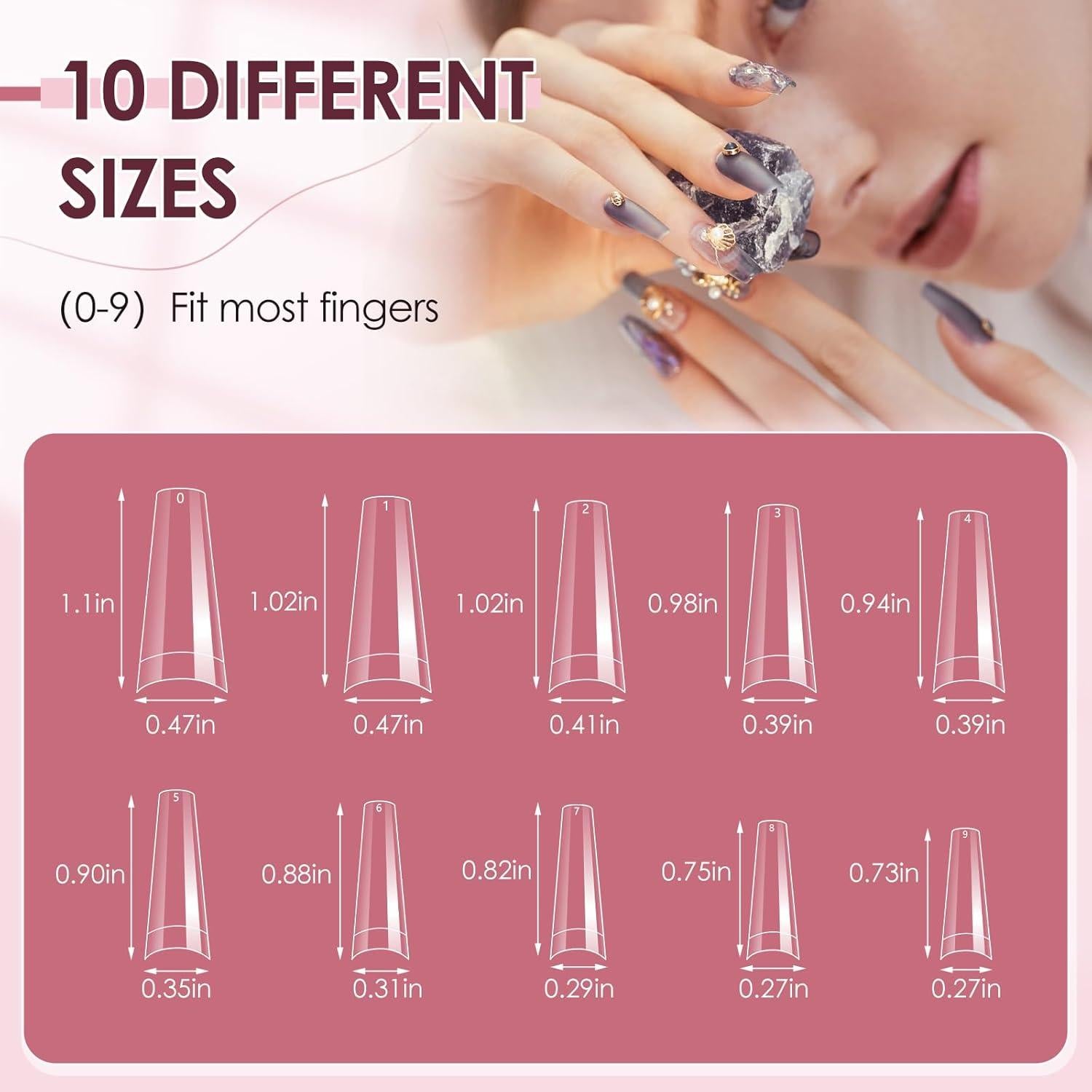 500 Consejos de Uñas Falsas Transparentes LIONVISON - 10 Tamaños