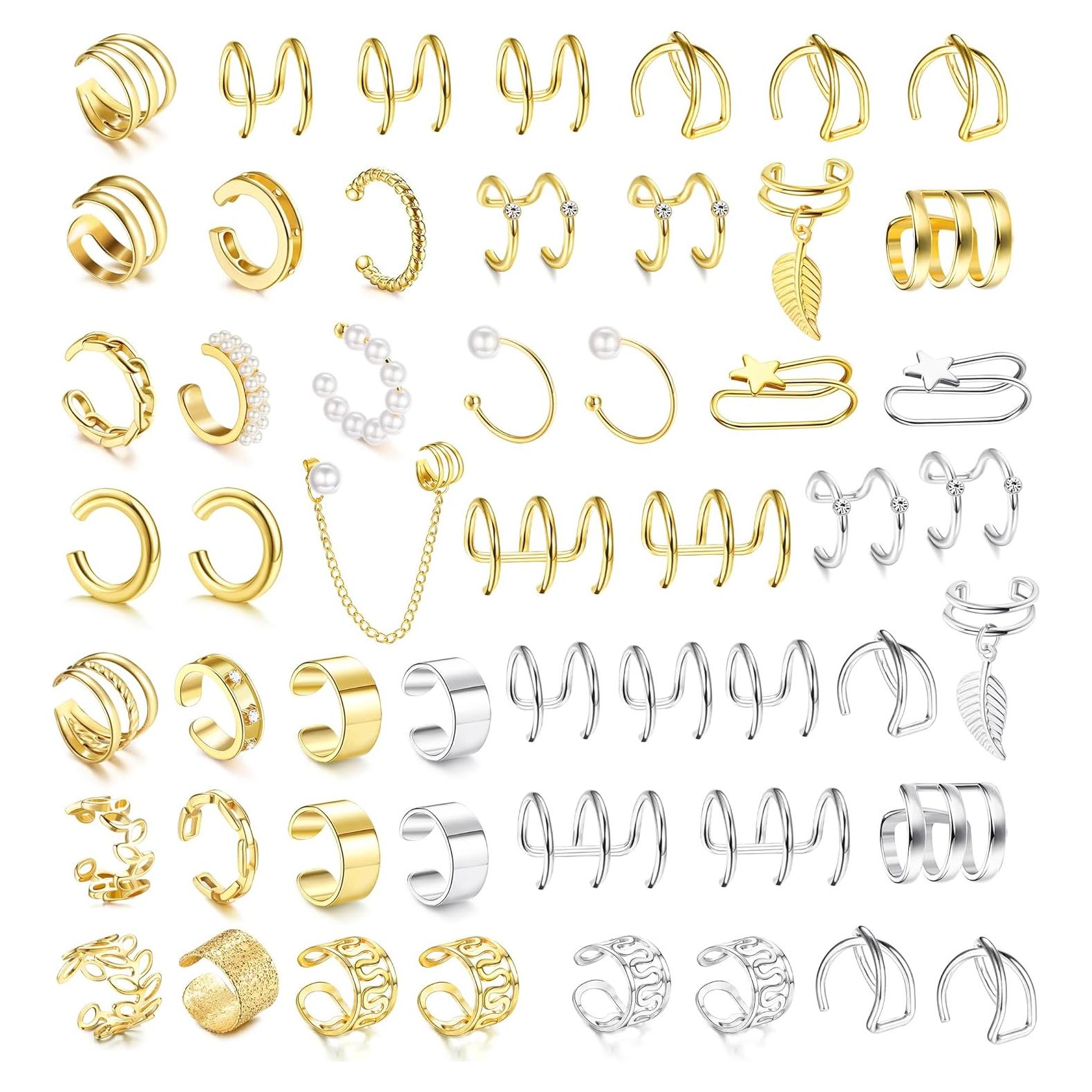 Pendientes Ear Cuff Clip en Cartílago Dochais 52 Pcs Oro/Plata