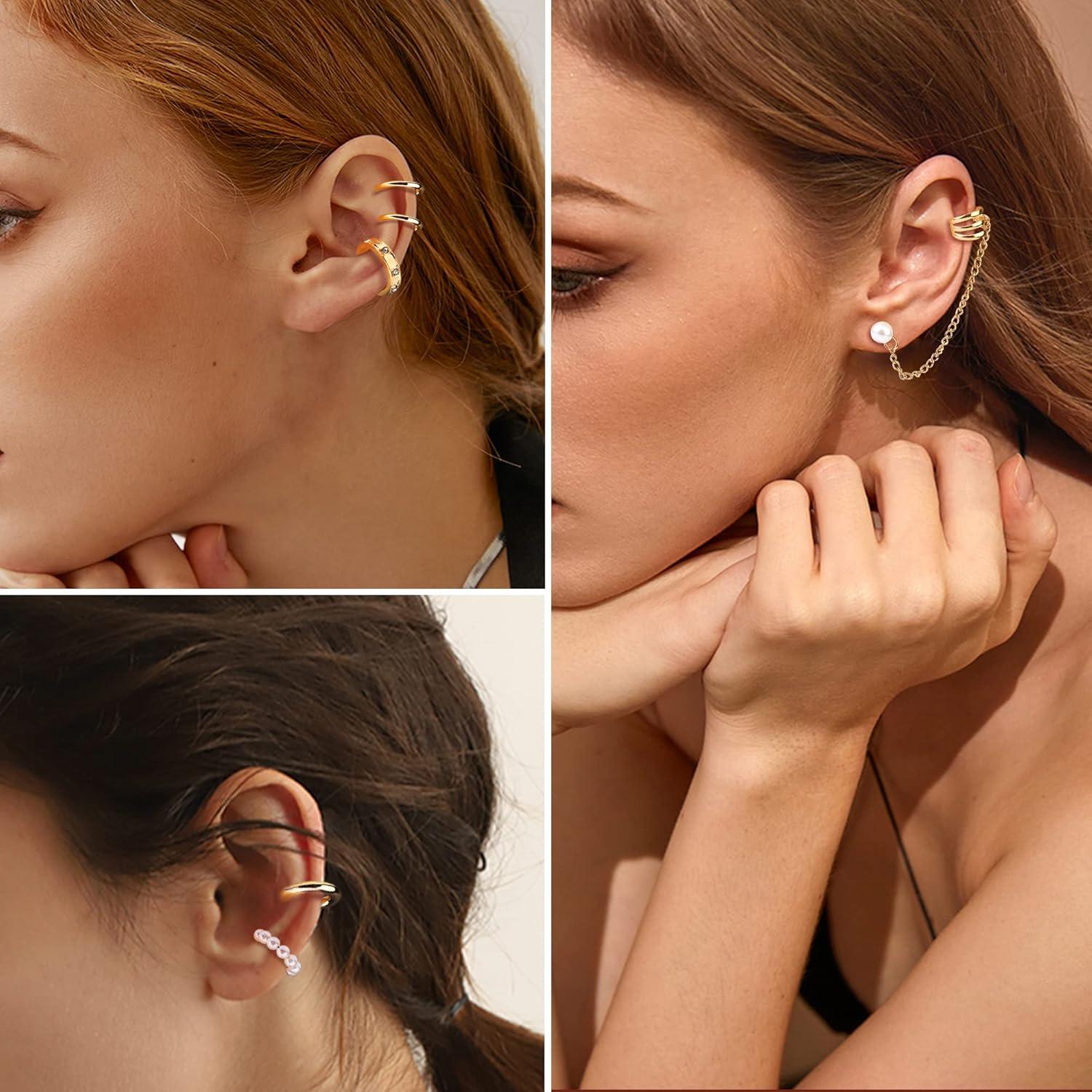 Pendientes Ear Cuff Clip en Cartílago Dochais 52 Pcs Oro/Plata