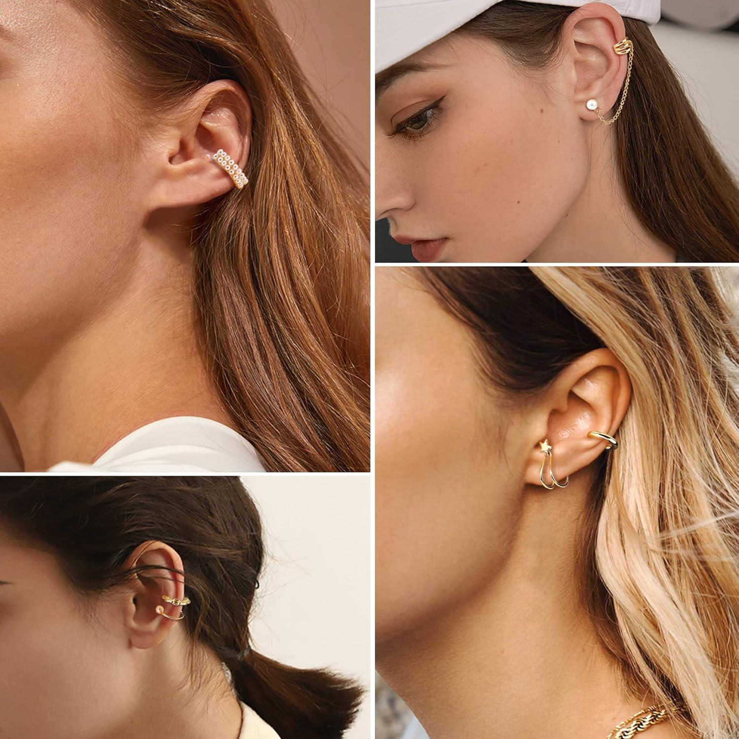 Pendientes Ear Cuff Clip en Cartílago Dochais 52 Pcs Oro/Plata