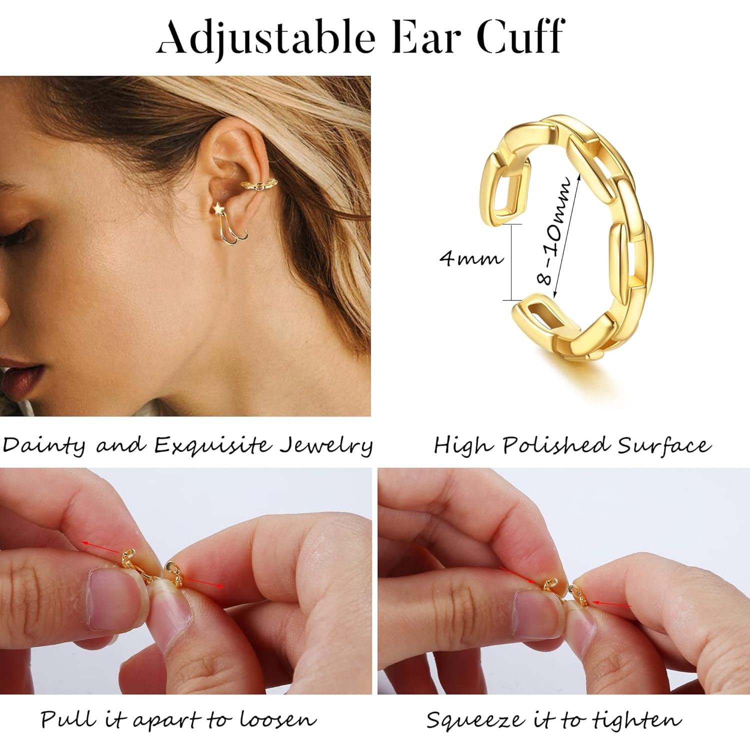 Pendientes Ear Cuff Clip en Cartílago Dochais 52 Pcs Oro/Plata