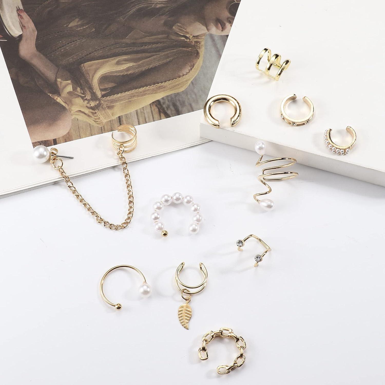 Pendientes Ear Cuff Clip en Cartílago Dochais 52 Pcs Oro/Plata