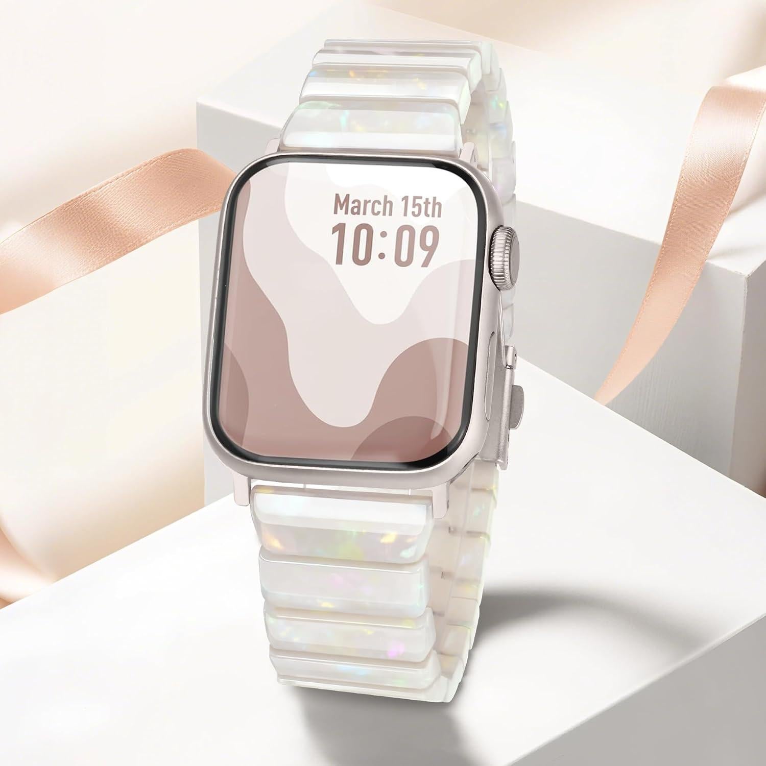 Banda de Resina para Apple Watch 42mm 41mm 40mm 38mm - Blanco Crema