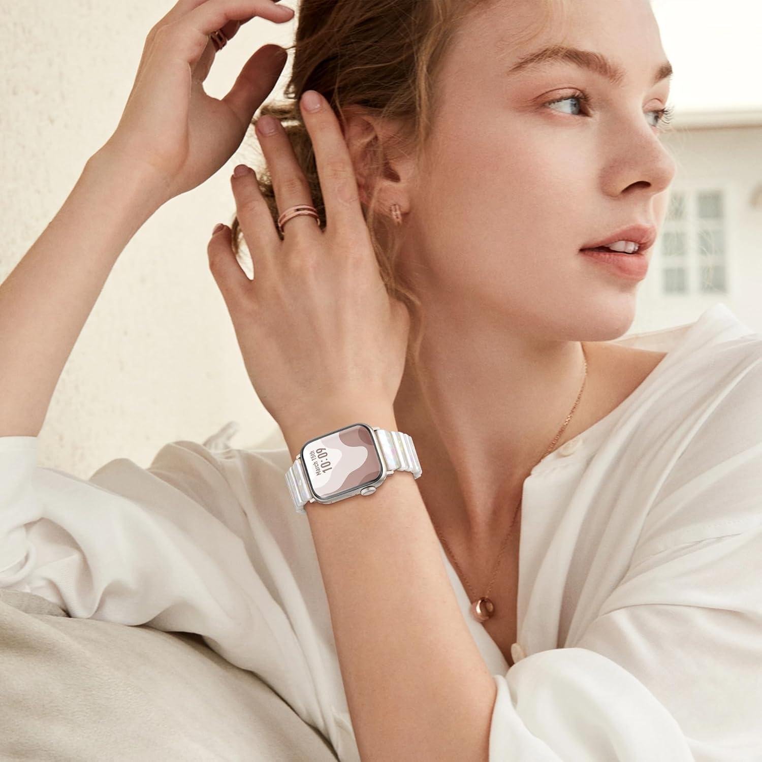 Banda de Resina para Apple Watch 42mm 41mm 40mm 38mm - Blanco Crema