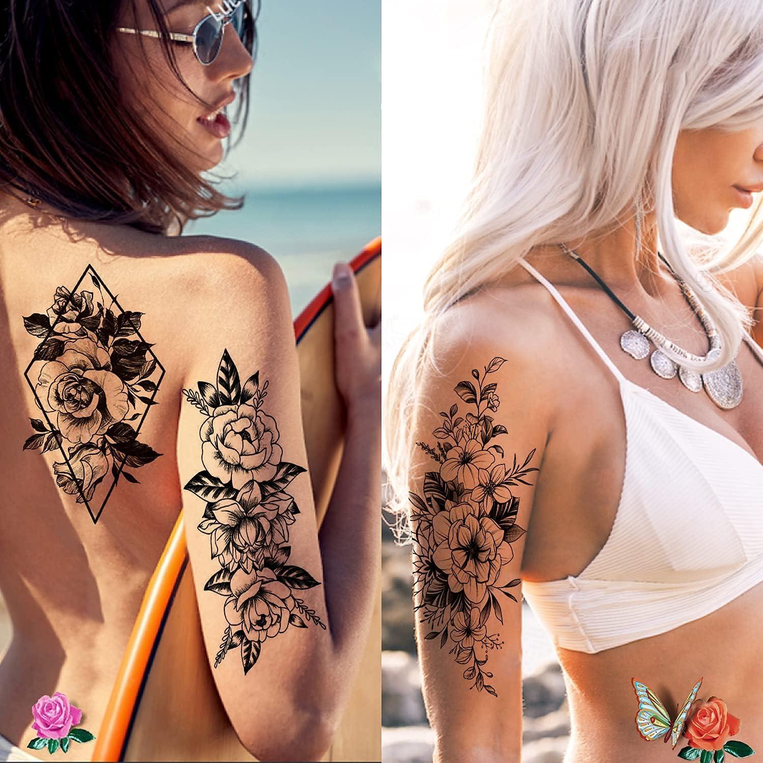 Tatuajes Temporales Cerlaza 3D Flores y Mariposas - 12 Hojas