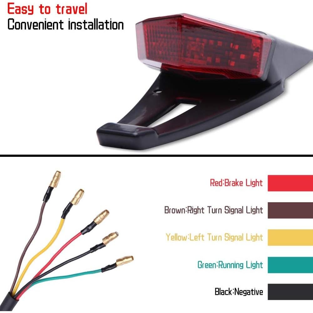Rear Fender Mount Red LED Tail Light Brake Lamp Turn Signals License Plate Stop Light for Custom Off-Road Motorcycle Dirt Bike