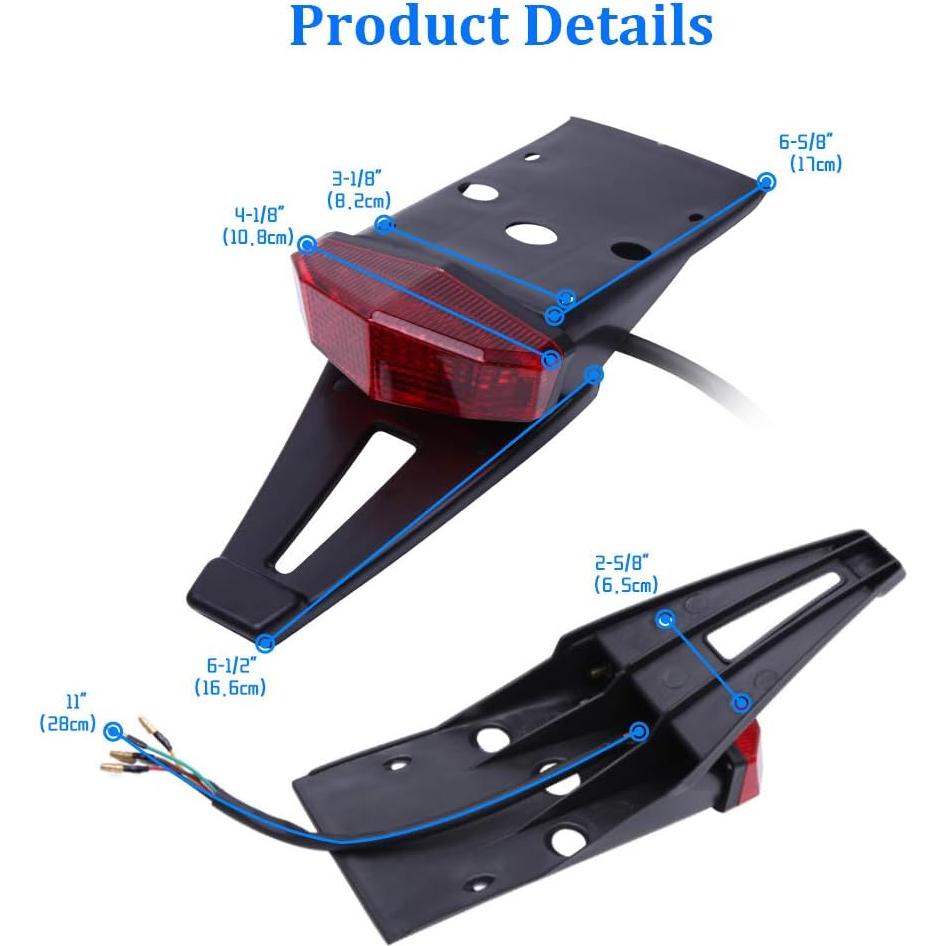 Rear Fender Mount Red LED Tail Light Brake Lamp Turn Signals License Plate Stop Light for Custom Off-Road Motorcycle Dirt Bike