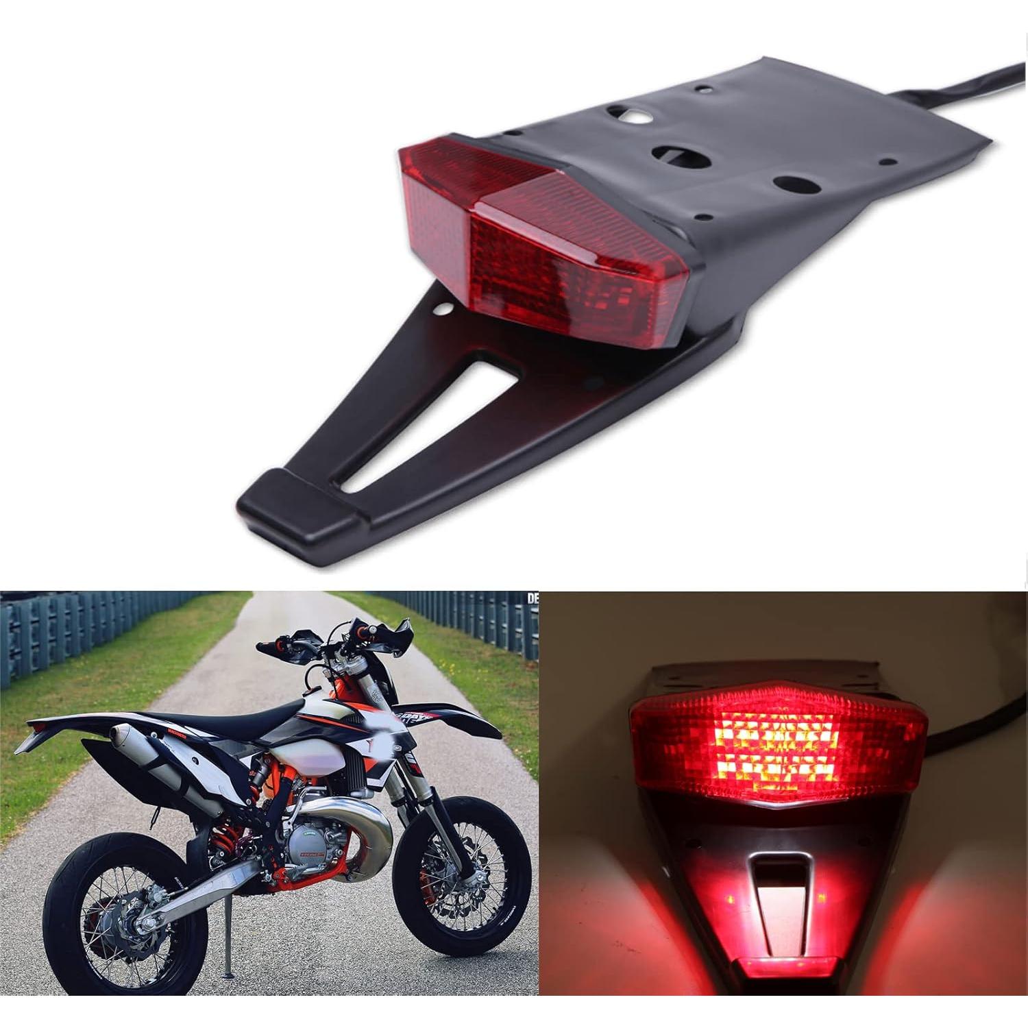 Rear Fender Mount Red LED Tail Light Brake Lamp Turn Signals License Plate Stop Light for Custom Off-Road Motorcycle Dirt Bike