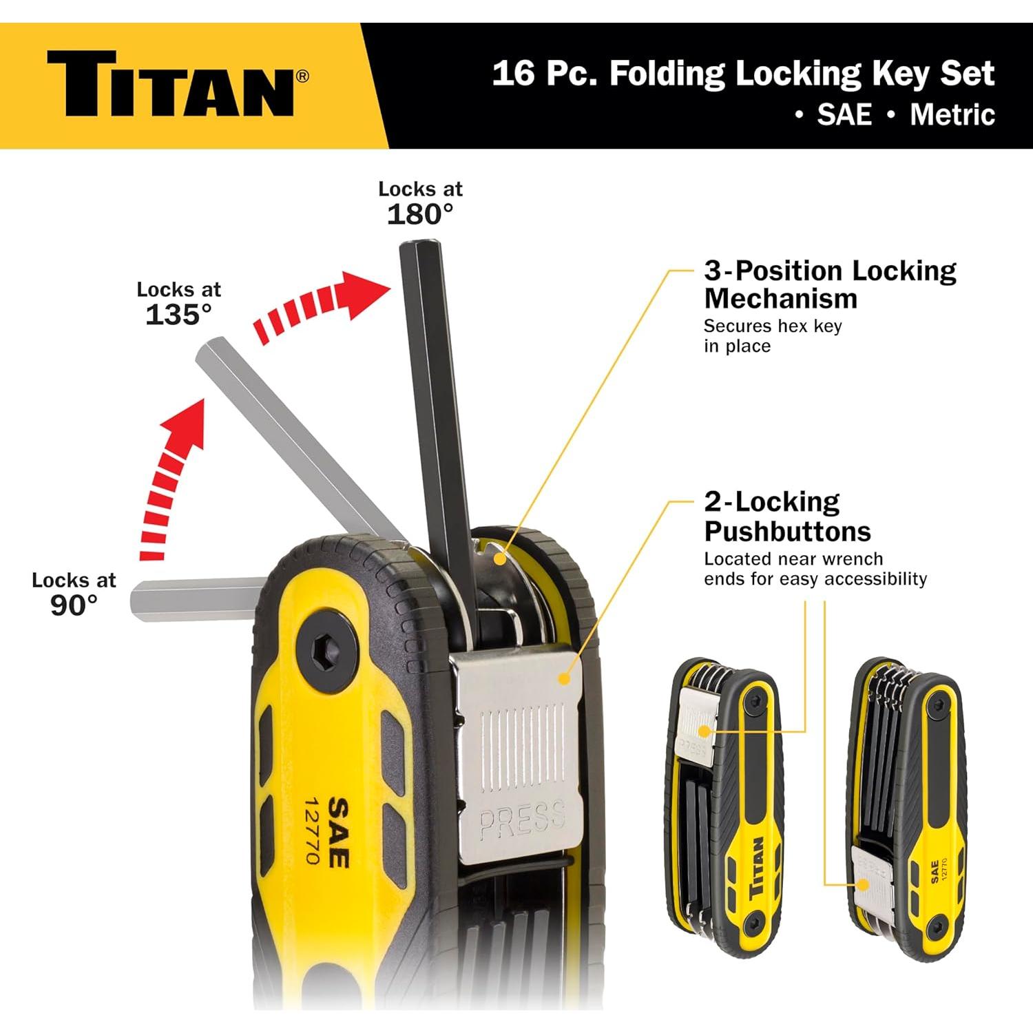 Juego de Llaves Hexagonales Plegables Titan 12774 16 Piezas