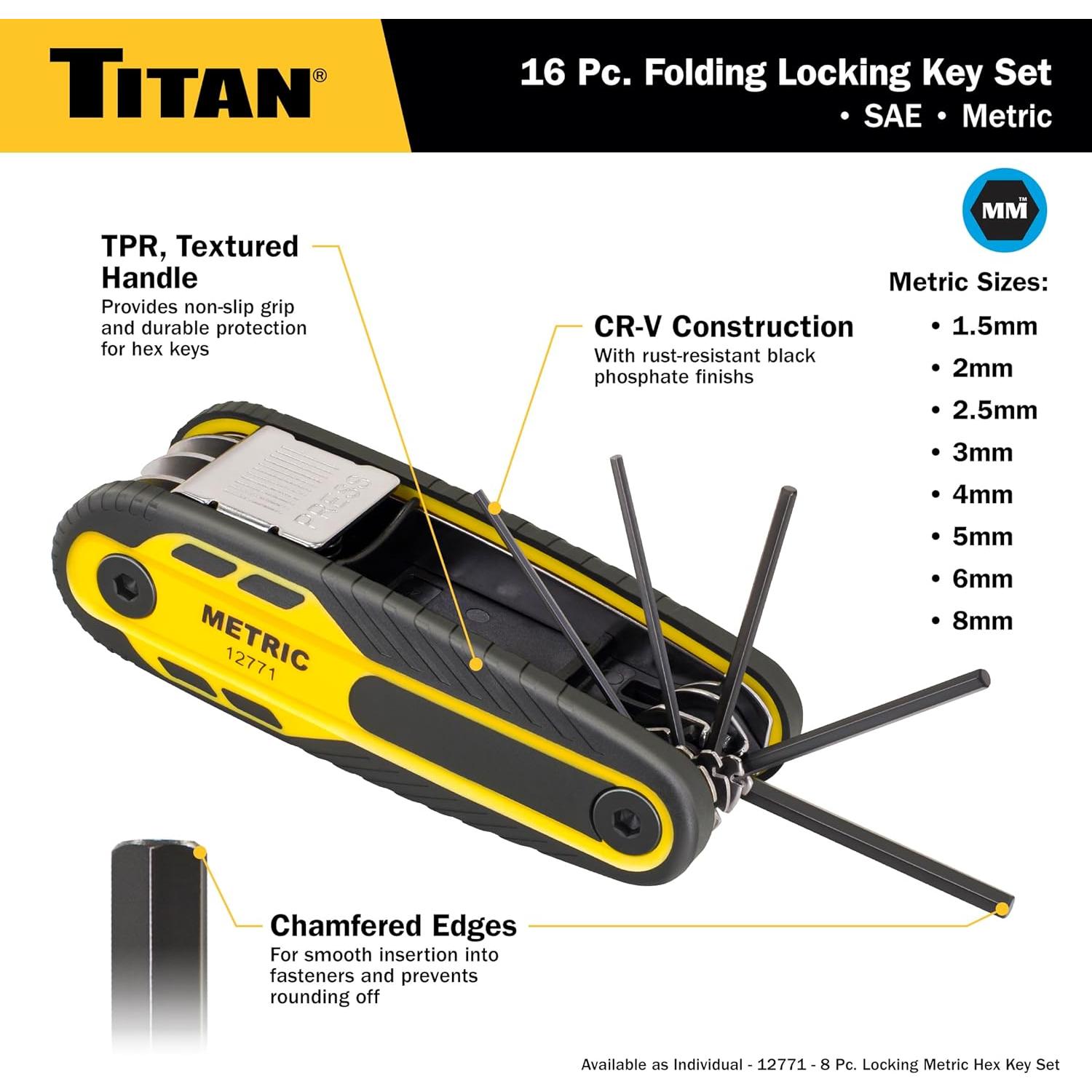 Juego de Llaves Hexagonales Plegables Titan 12774 16 Piezas