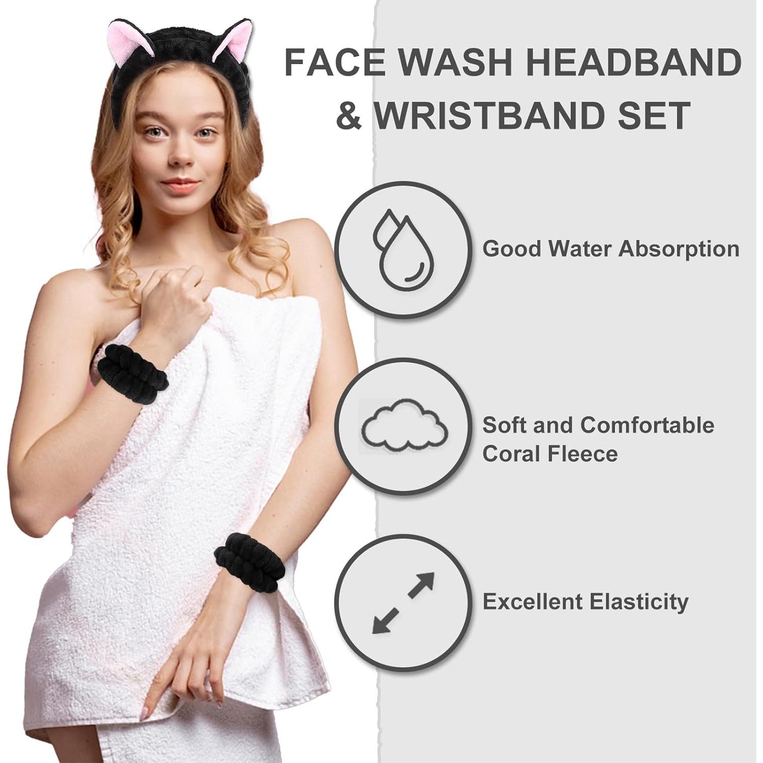 Set de Diademas y Muñequera CAVETEE - 3 Piezas para Cuidado Facial